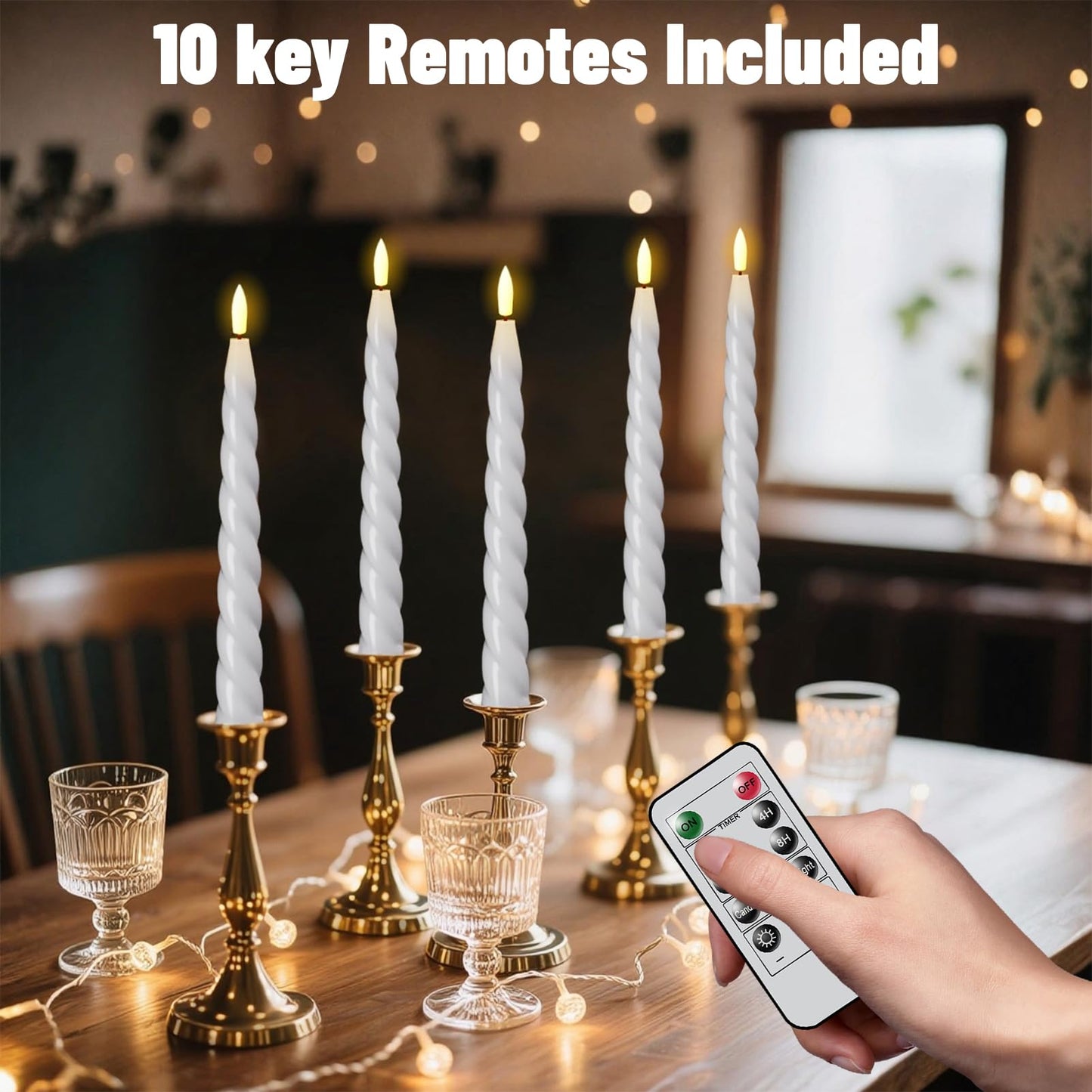 Wondise Flameless Taper Candles with Remote Timer, Real Waxy Battery Operated Candlesticks 3D Wick LED Candles for Halloween Christmas Holiday Wedding Decoration (2 Pack, White