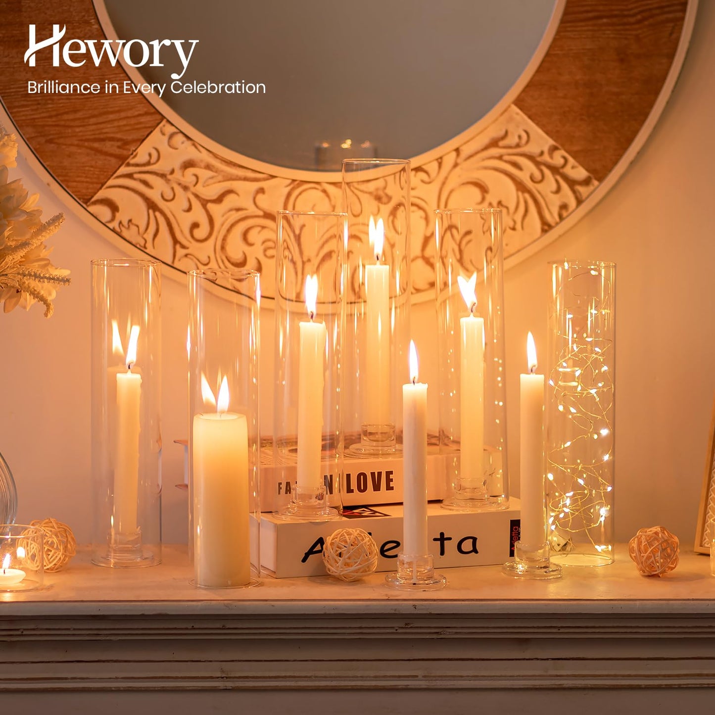Hewory Hurricane Glass Candlestick Holders : 2 Pcs Clear Taper Candle Holders for Candlesticks - Hurricane Glass Candle Stick Candle Holders Bulk for Table Centerpiece Wedding Christmas Home Decor