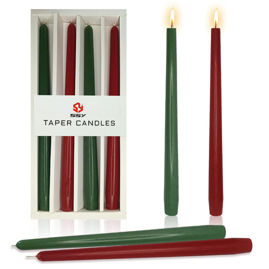 10 Inch Red and Green Taper Candles Set of 4, Handmade Unscented Dinner Candles for Candlestick Holders, Christmas Holiday Wedding Table Centerpiece Decor