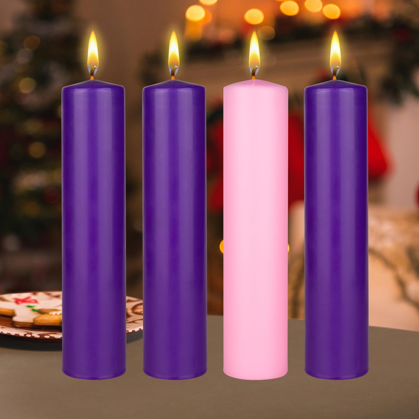 Mega Candles 4 pcs Unscented Christmas Advent Candles Set, Hand Poured Premium Wax Dome Top Round Pillar Candle 2 Inch x 9 Inch, Holidays, Festivities, Devotional, Church, Wreath, Party, Gifts