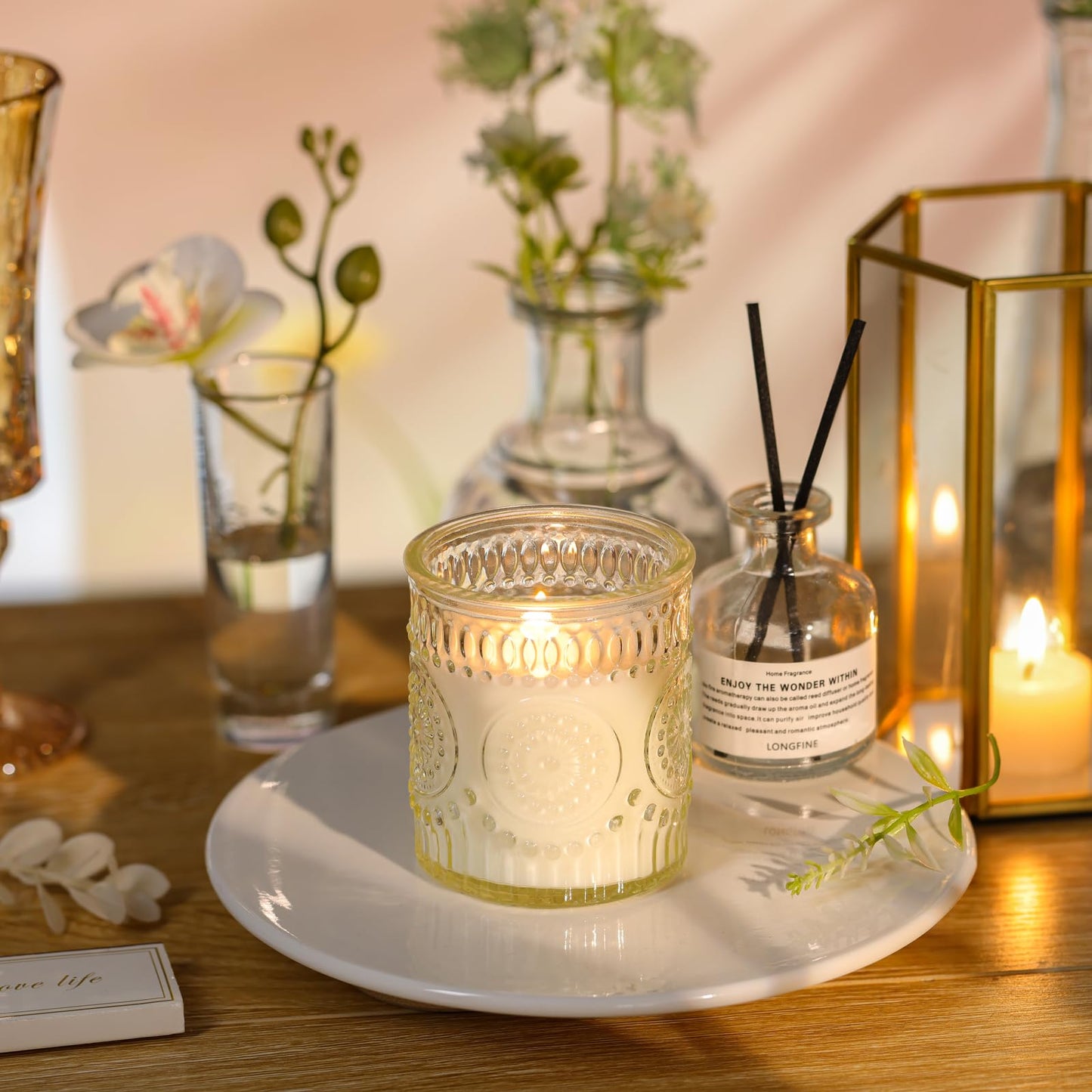 DARJEN Vanilla Candles for Home- 5.3oz 35H Natural Soy Wax Aromatherapy Jar Candle with Strong Scent, Decorative Aesthetic Candles for Living Room, Gathering, Kitchen, Luxury Gift for Women