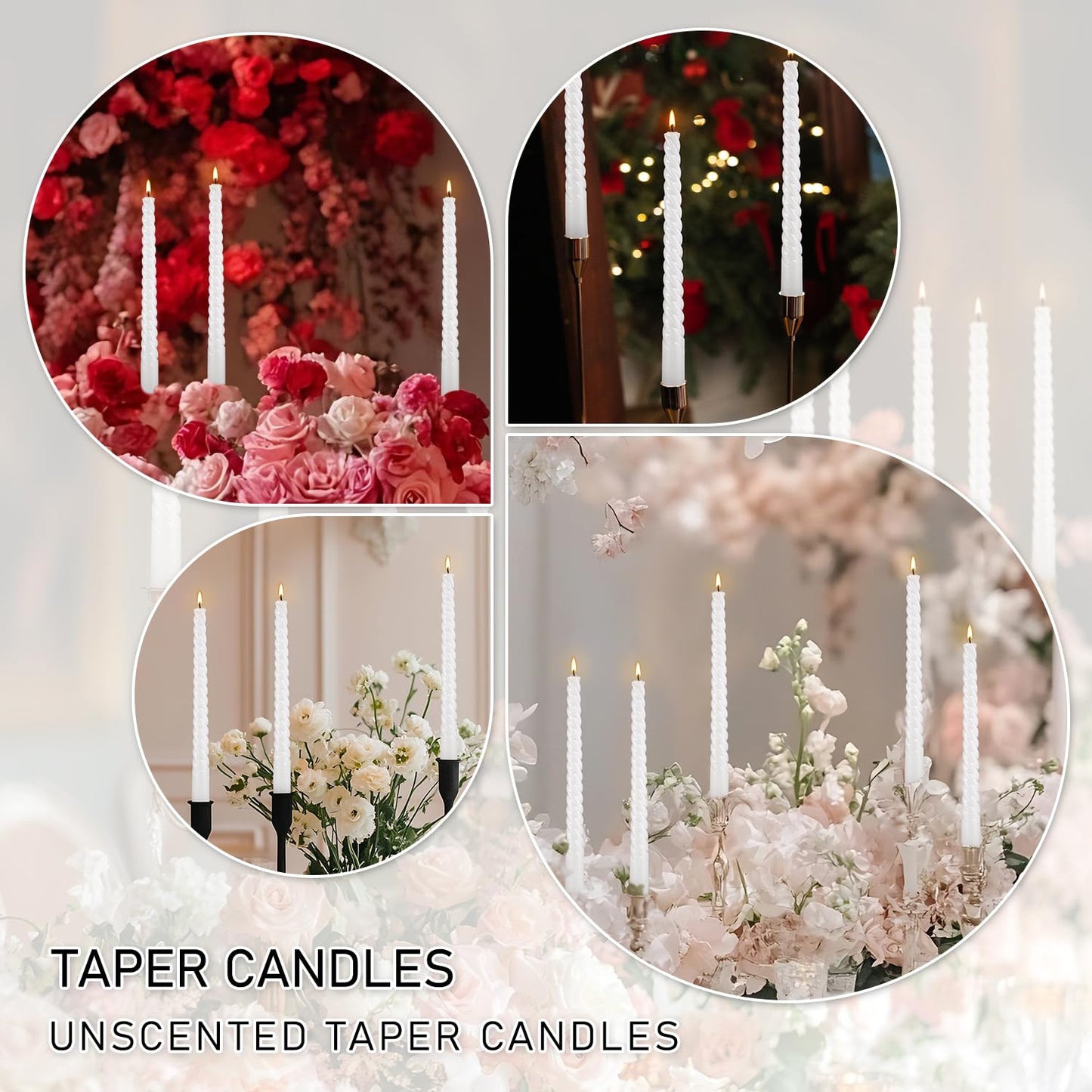 WPONSZU 10 Inch White Spiral Taper Candle Set of 12 Pack Unscented Dripless Candlesticks for Valentine's Day,Dinner,Party,Brithday,Wedding,Christmas,and Home Decoration