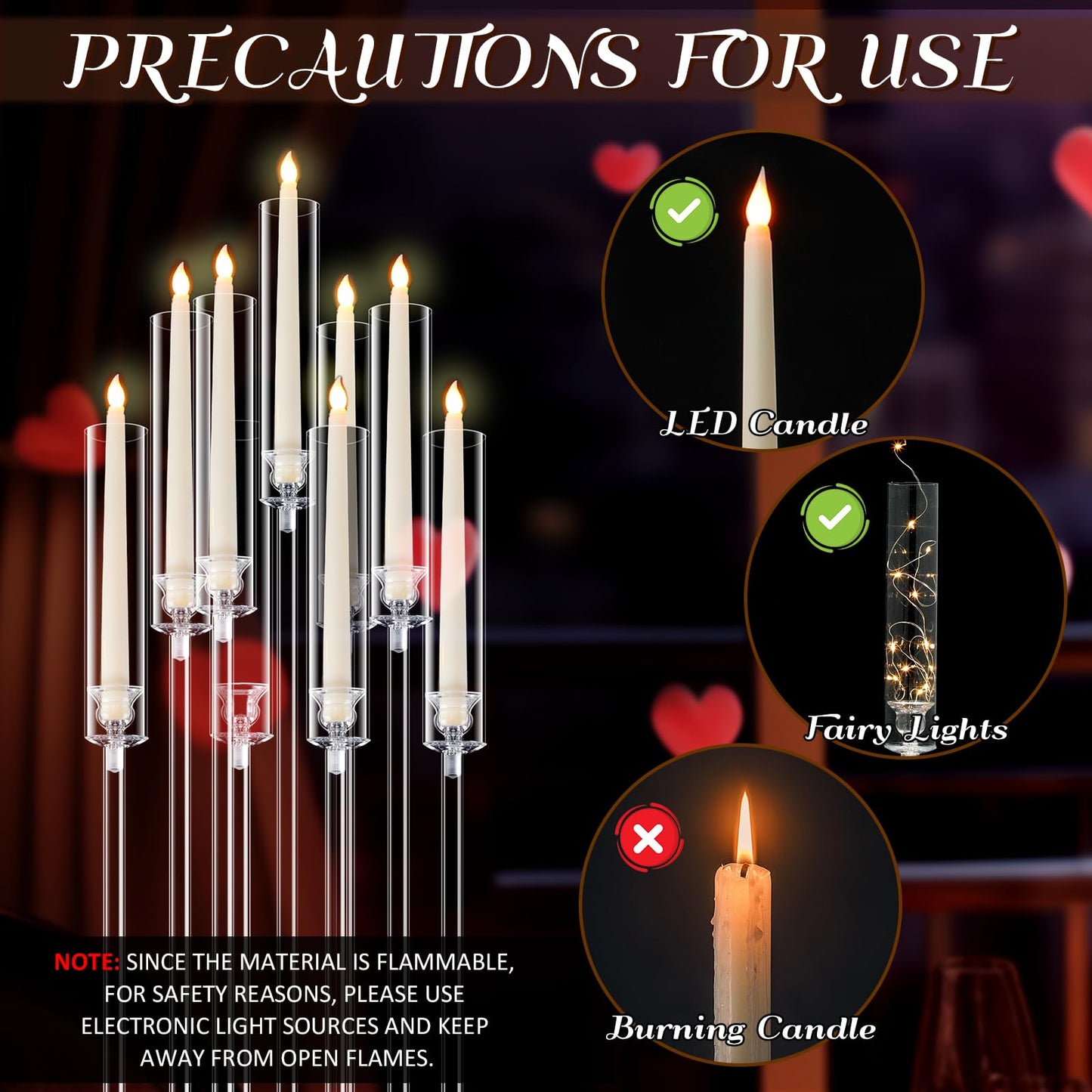 Tessco 4 Set 9 Arm Acrylic Candelabra Candle Holder 42.5'' Clear Candelabra Centerpieces for Wedding, Candlesticks Holder with Lampshade Metel Mirror Base for Wedding Christmas Dinner Party Decor
