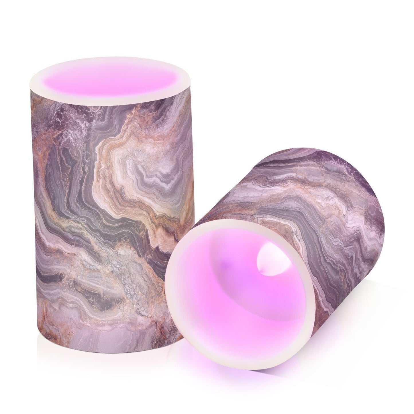 ZRYSMY Abstract Brown Gray Marble Flameless LED Candles with Remote - Set of 2, 3 Inch Battery-Operated Flickering Pillar Candles with Timer, No Batteries Included