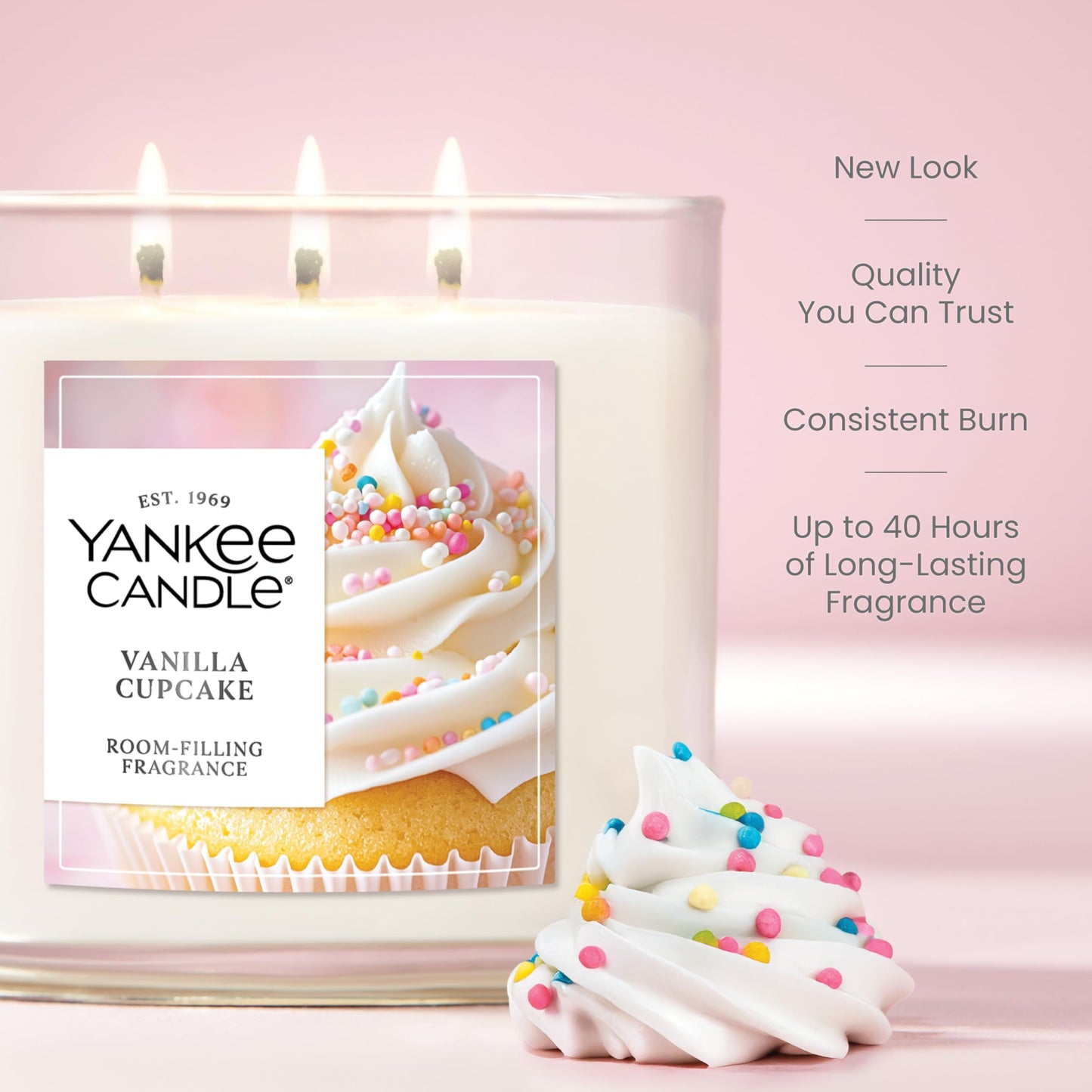 Yankee Candle Vanilla Cupcake, Scented Candle, 14.5oz 3-Wick Candle Jar with up to 40 Hours Burn Time, Giftable