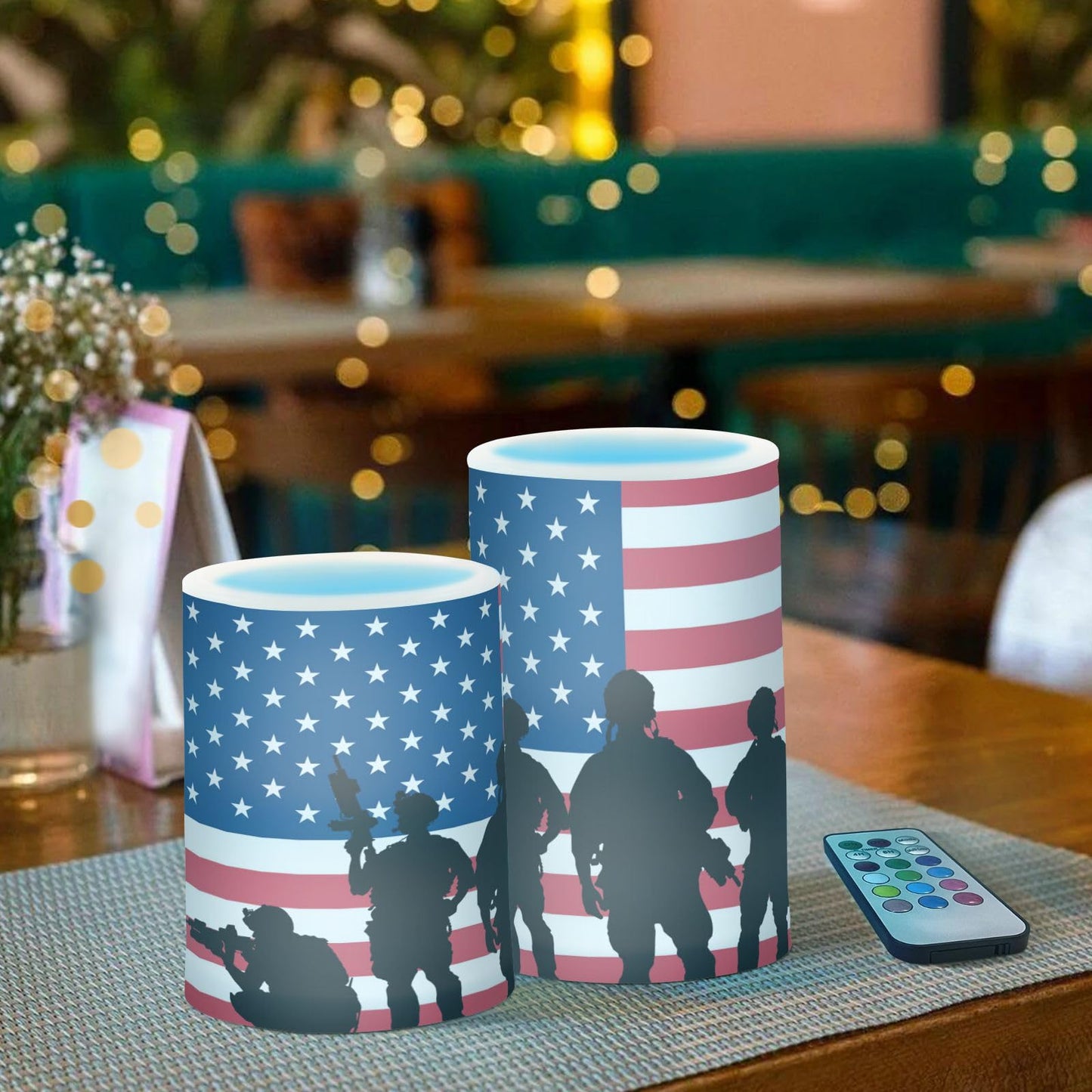 Eionryn American Flag Military Soldiers with Rifle Flameless Candles Patriotic 4th Of July Independent Labor Day Battery Operated LED Candles with Remote Timer Electric Candles for Home Party Decor 2