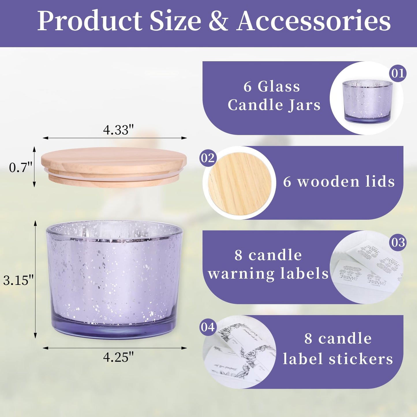 simeitol 16 OZ Purple Candle Jars for Making Candles 6 Pcs, Glass Candle Jar with Lids - Empty Candle Jars Bulk with Sticky Warning Labels - for Home Decor, Wedding, Christmas Decorations