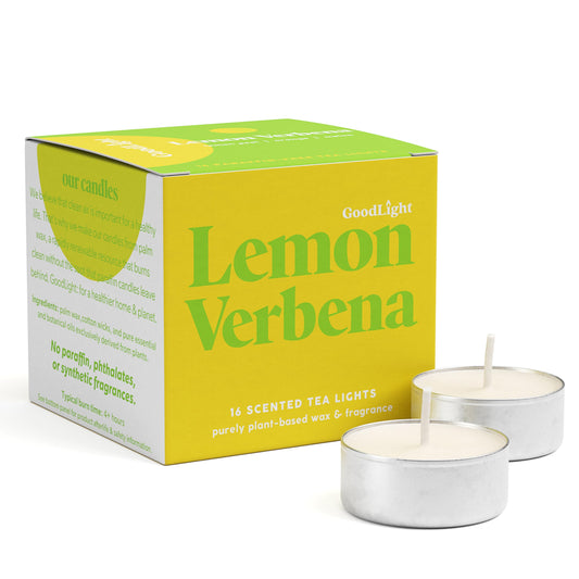 GoodLight Scented Vegan and Paraffin-Free Tea Light Candles (16 Count, Lemon Verbena)
