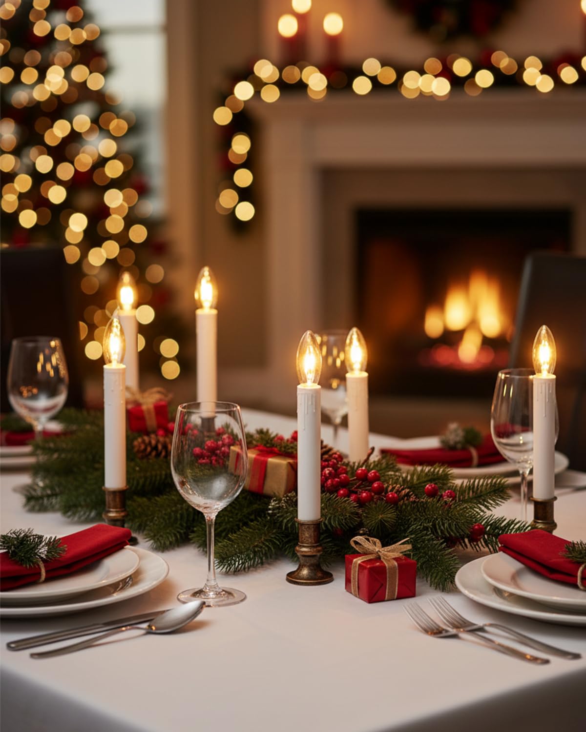 SUNSGNE Battery Operated Window Candles, Flameless Window Candles with Auto Timer for Holiday Home Table Christmas Decor, C26 LED Ultra-Bright Bulbs, 4 Pack, Antique Bronze Base