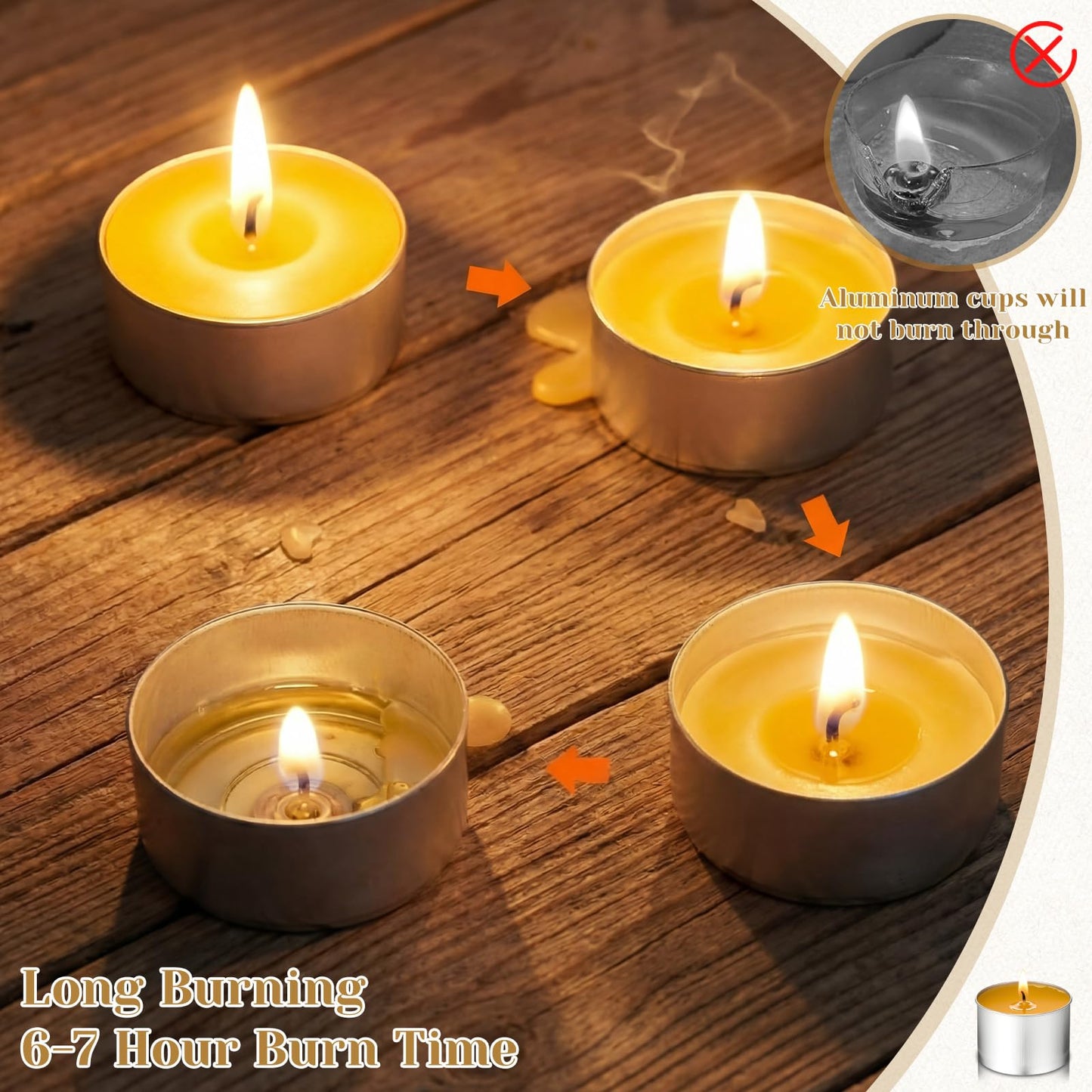 MTLEE 60 Packs Pure Beeswax Tealight Candles, Longer 6-7 Hour Extended Burn Time Natural Beeswax Tea Candle in Aluminum Cups Burn Evenly and Clean, Suitable for Home Decor, Air Purification, Fragrance