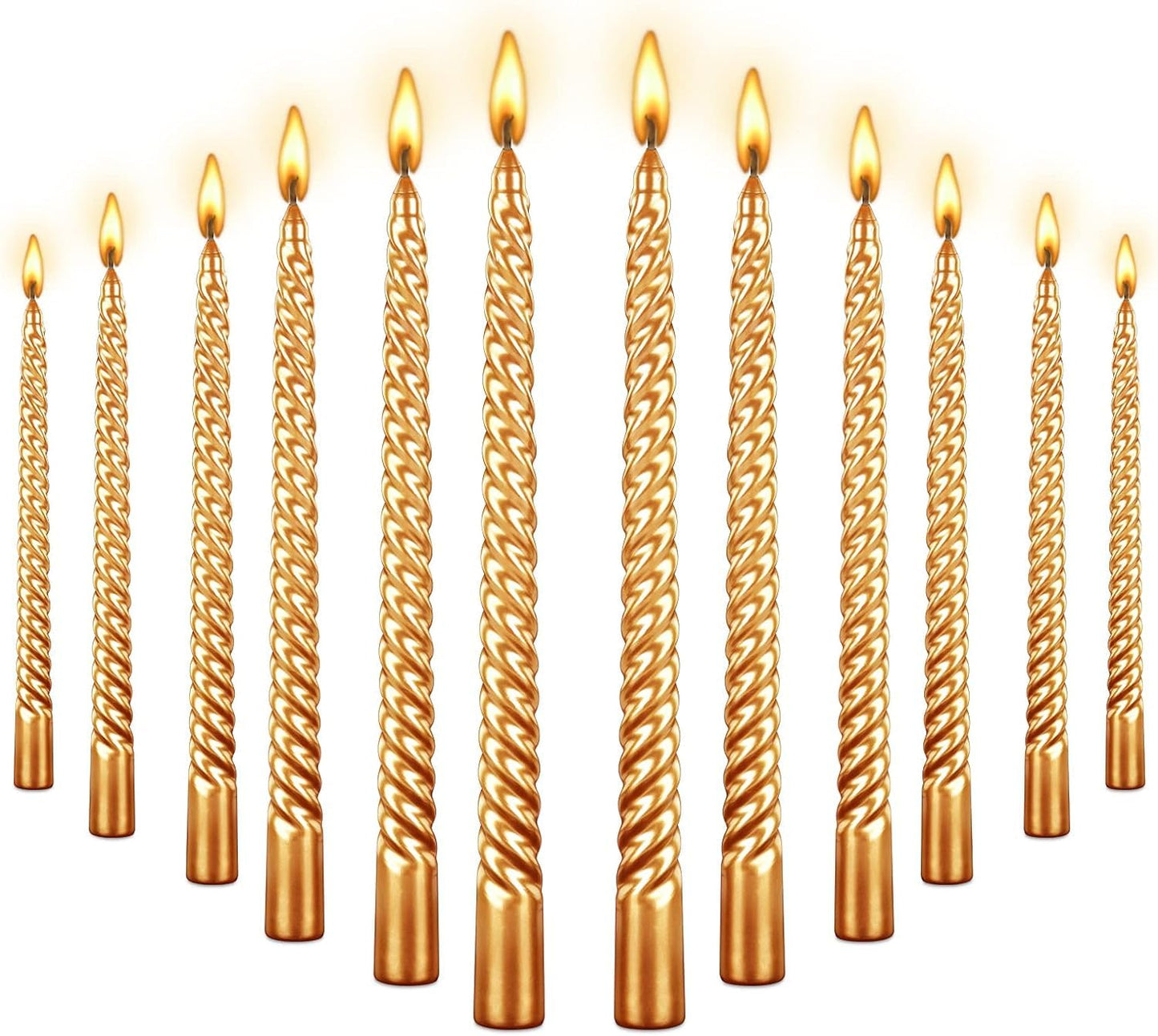10 Inch Taper Candle, Set of 12,Tapered Candles Burn for 7 Hours, Long Sticks,Tall Candlesticks, Dinner Party, Wedding, Halloween (25cm, Gold)