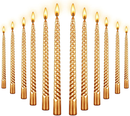 10 Inch Taper Candle, Set of 12,Tapered Candles Burn for 7 Hours, Long Sticks,Tall Candlesticks, Dinner Party, Wedding, Halloween (25cm, Gold)