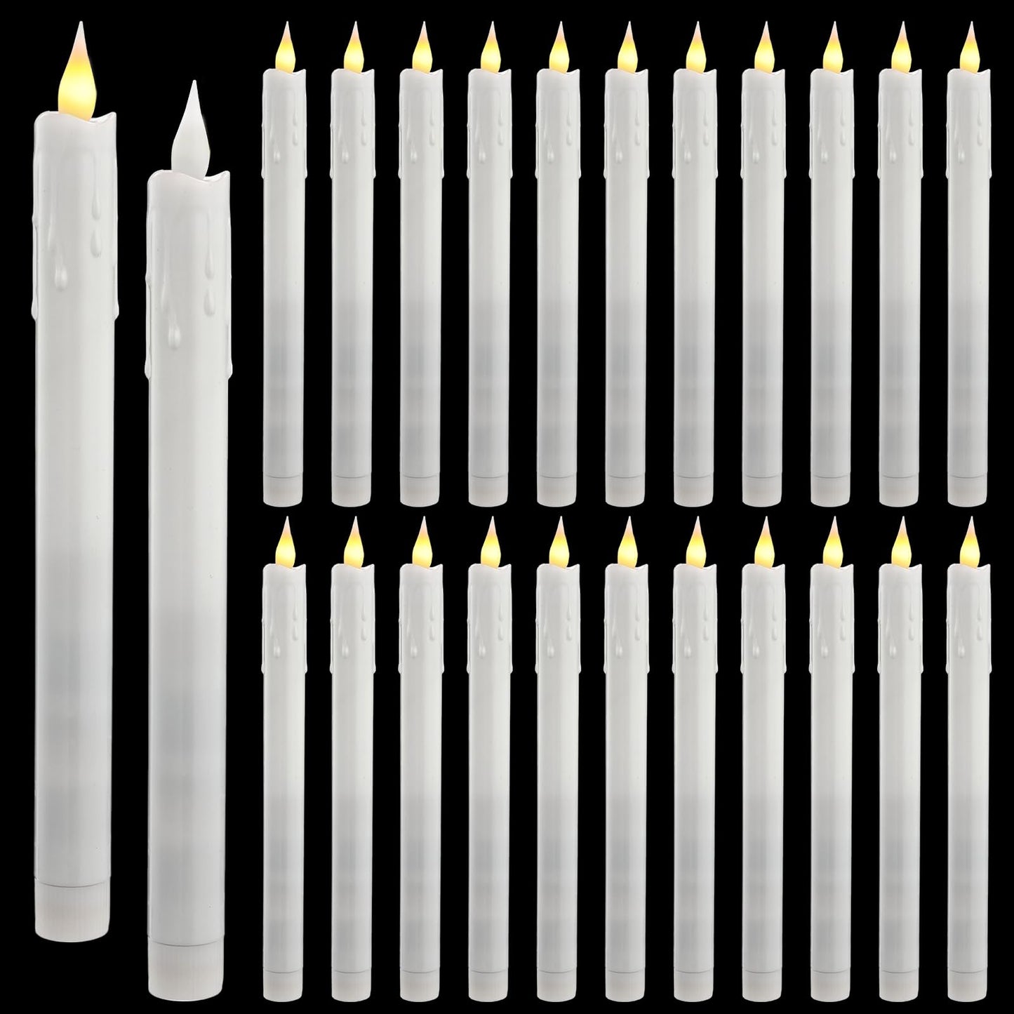 Baquler 24 Pcs 10 Inch White Flameless Taper Candles Dripless Battery Operated LED Flickering Candlesticks Window Candle with 3D Flickering Flame for Easter Home Wedding Church Decor
