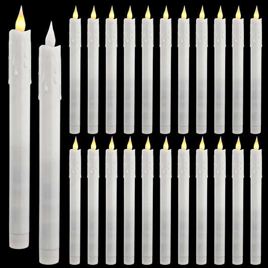 Baquler 24 Pcs 10 Inch White Flameless Taper Candles Dripless Battery Operated LED Flickering Candlesticks Window Candle with 3D Flickering Flame for Easter Home Wedding Church Decor