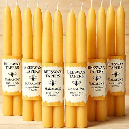 12 Pack Beeswax Taper Candles,8in Dripless Pure Beeswax Candles Non Toxic,8 Hours Long Burning 100% Natural Candle Sticks,Smokeless and Unscented Bees Wax Candle for Home,Prayer,Tall Tapered