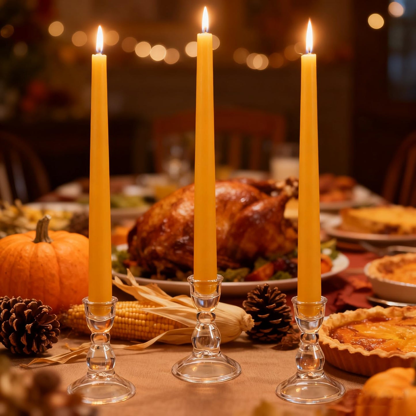 Glass Candle Holder for Taper Candles, Clear Decorative Candle Sticks Holders Set of 6 for Christmas Decor and Thanksgiving Wedding Dining Party Table Decorations (Exclude Candles)