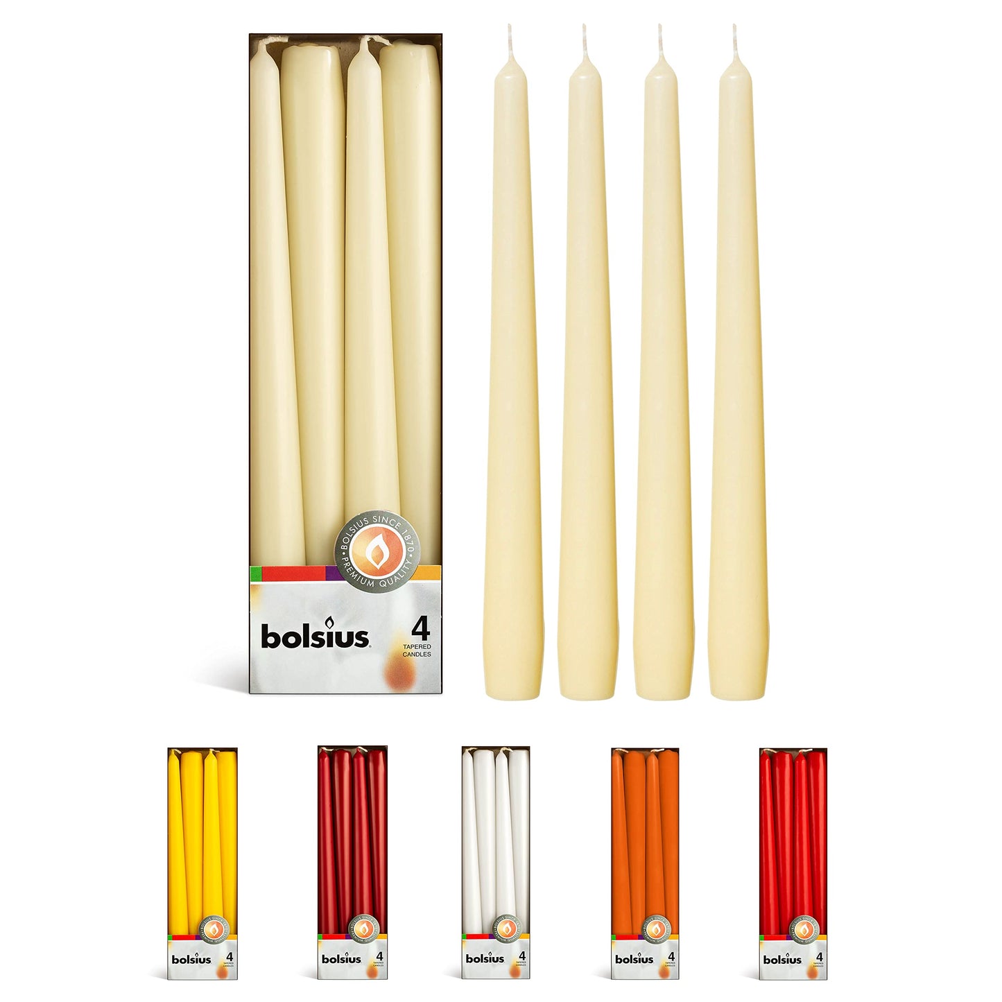BOLSIUS Unscented 10-Inch Ivory Dinner Candles, 4-Pack - 8 Hour European Quality, Smokeless