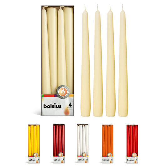 BOLSIUS Unscented 10-Inch Ivory Dinner Candles, 4-Pack - 8 Hour European Quality, Smokeless