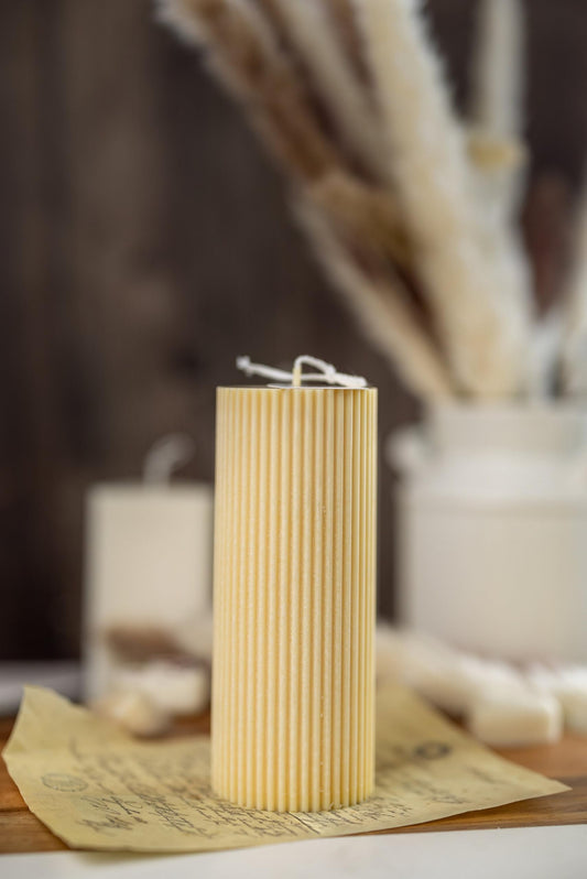 Large Ribbed Thick Pillar Candle/Scented/Birthday Gift/Wedding Decor/Soy Candle/Home Decor (Green)