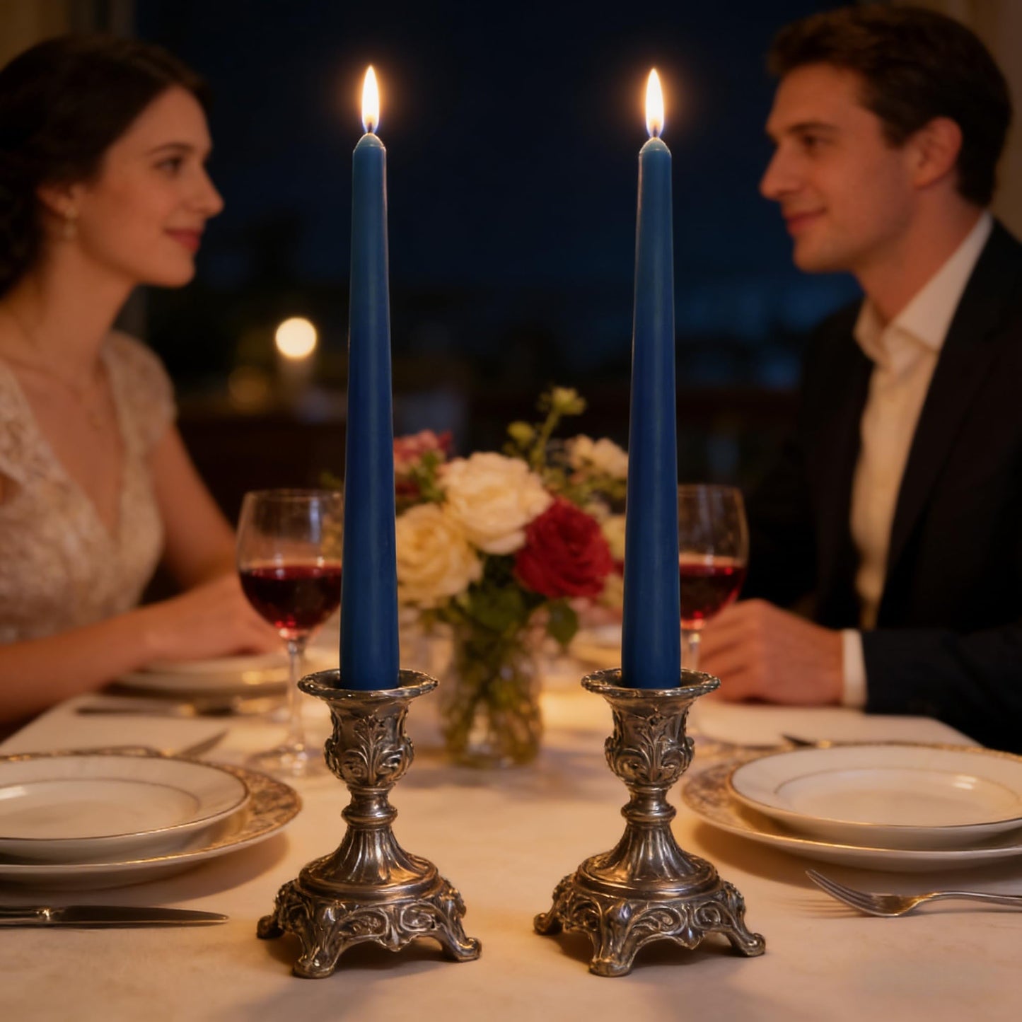 Navy Blue Taper Candles for Home Decoration, 20 Pack 10 Inch Unscented Dripless Candlesticks for Dinner Party