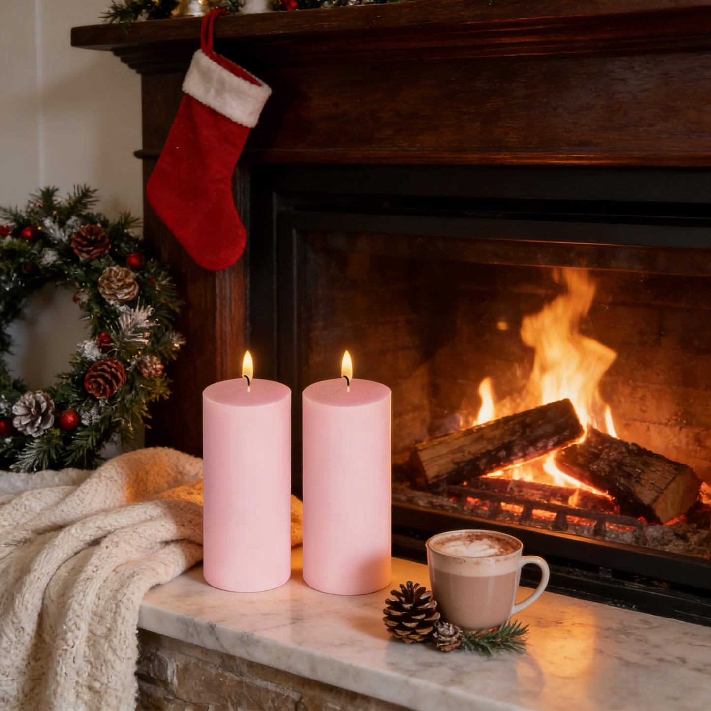 2 Pack 3x6 Inch Pale Pink Unscented Pillar Candles - 70 Hour Long Burning Dripless Smokeless Candles for Valentine's Day Christmas Home Decor Weddings Festivals