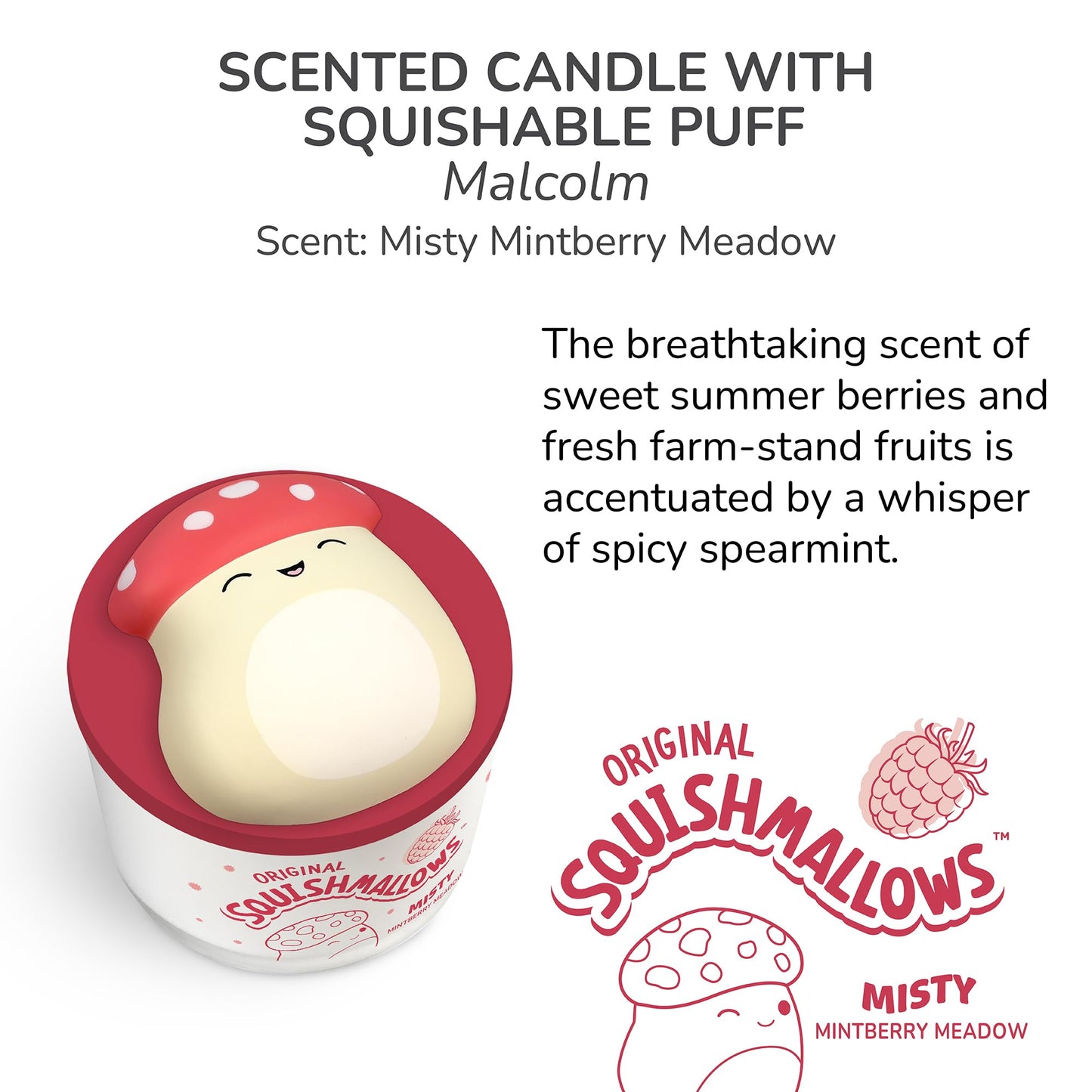 Studio Oh! x Squishmallows Scented Candle, Malcolm Misty Mintberry Meadow Berries & Spearmint, 12 oz, Reusable Jar, Scented Candles for Home, Relaxing Calming Candle
