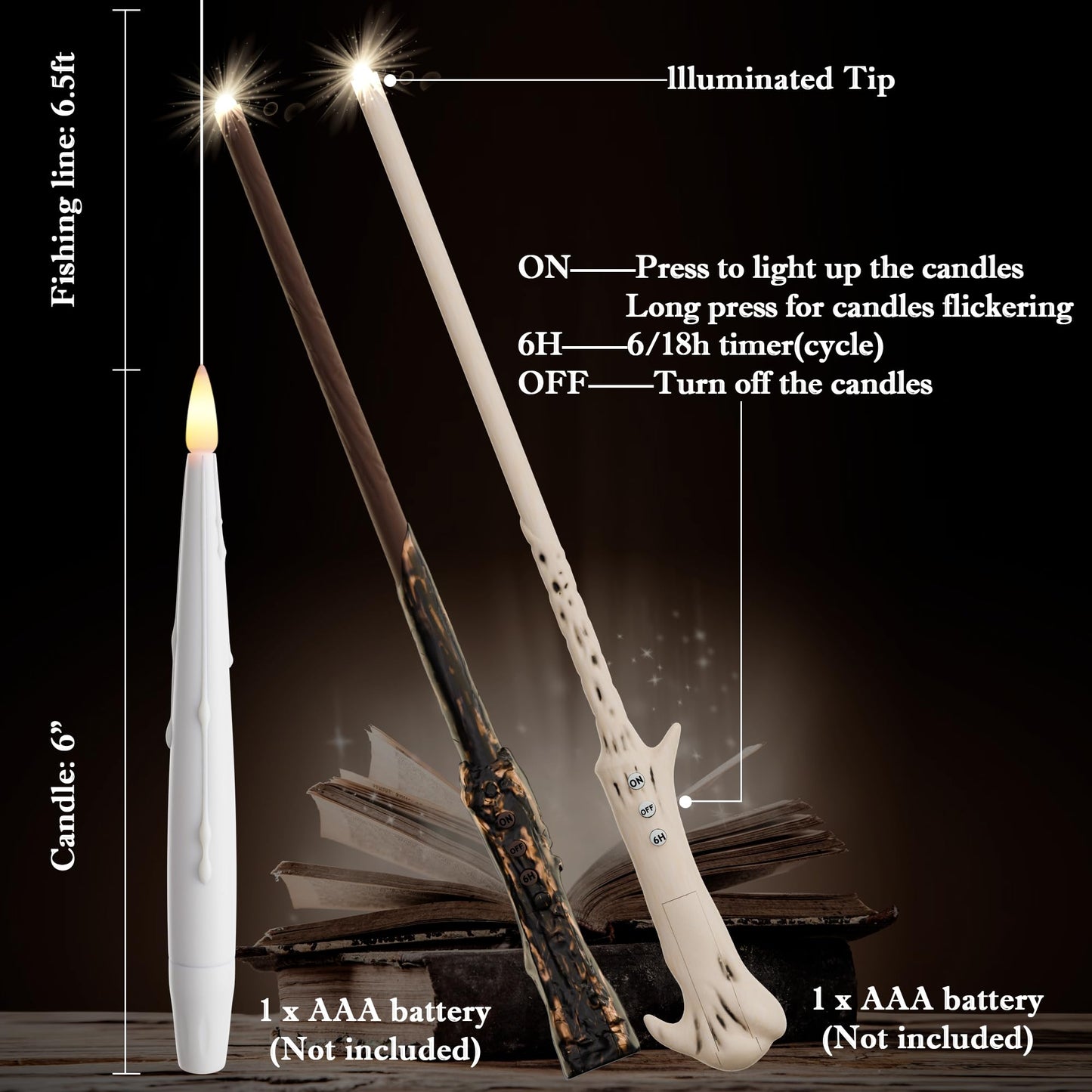 JOIONE Floating Candles with Wand, 20 Pack Hanging Candles with Magic Wand Remote, Battery Powered Floating Candles with 2 Wand, Flameless Magic Hanging Taper Candles for Xmas Halloween Decor, White