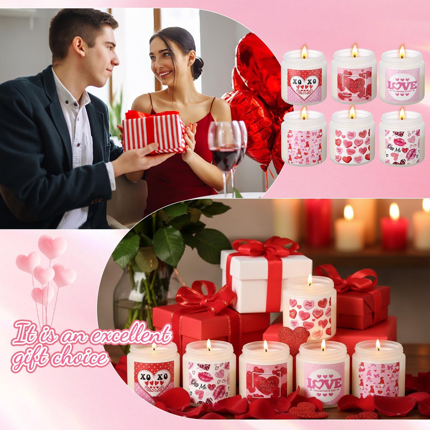 Conelist 6 Packs Valentine's Day Scented Candle Gifts for Girlfriend Wife Her Long Lasting Burning Aromatherapy Soy Wax Jar Candle 2.8oz Romantic Valentine Gift for Women Men Husband Boyfriend