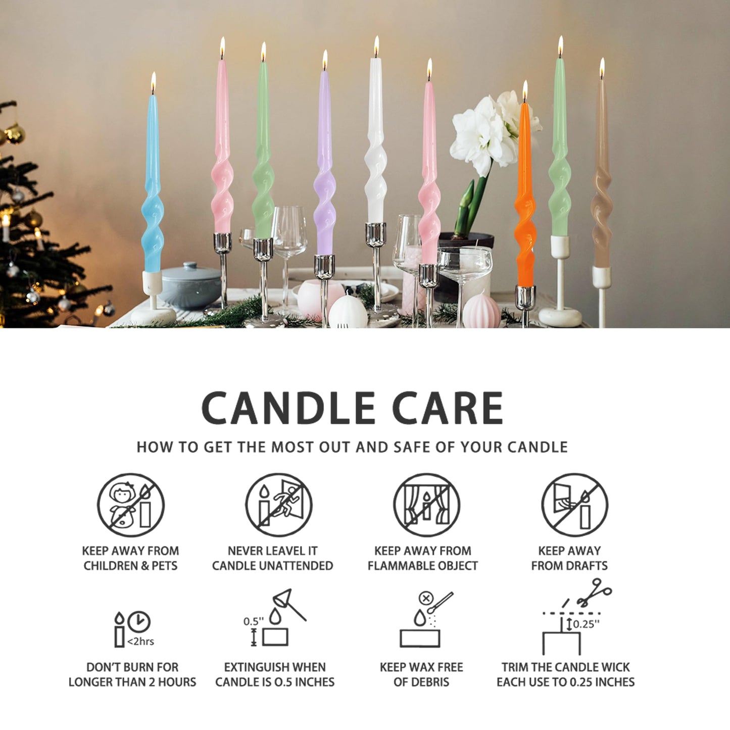 Black Spiral Taper Candles 10 Inch, 2pcs Twisted Candlesticks Dripless Unscented Long Dinner Candles for Wedding Easter Home Decor Romantic Table Setting Housewarming & Mother's Day