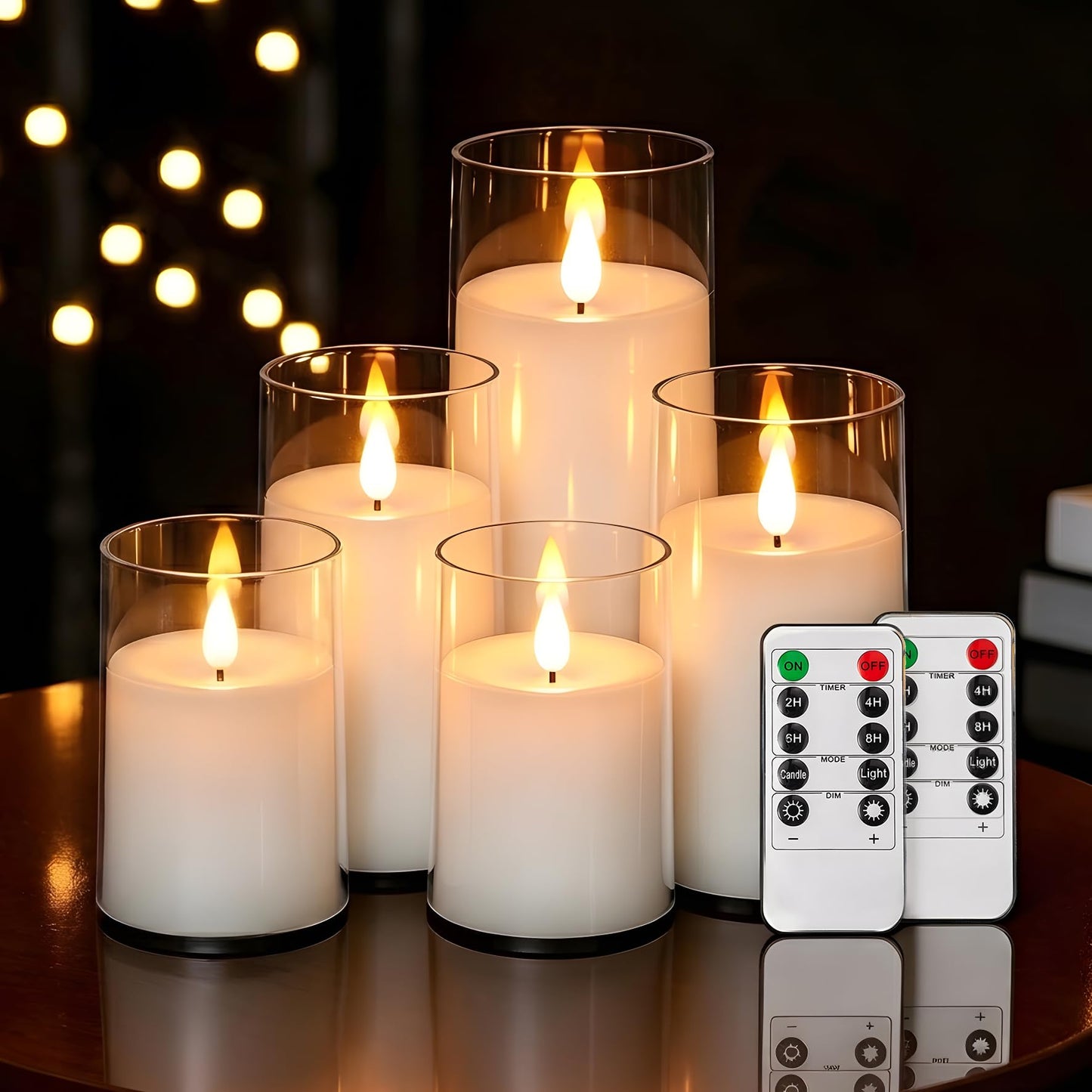 NICEME Flickering Flameless Candles with Remote Timer Unbreakable Acrylic Battery Operated LED Candles with Flickering Flame 3D Wick for Romantic Ambience Home Decor Set of 5, D3” xH4” 4” 5” 5” 6”