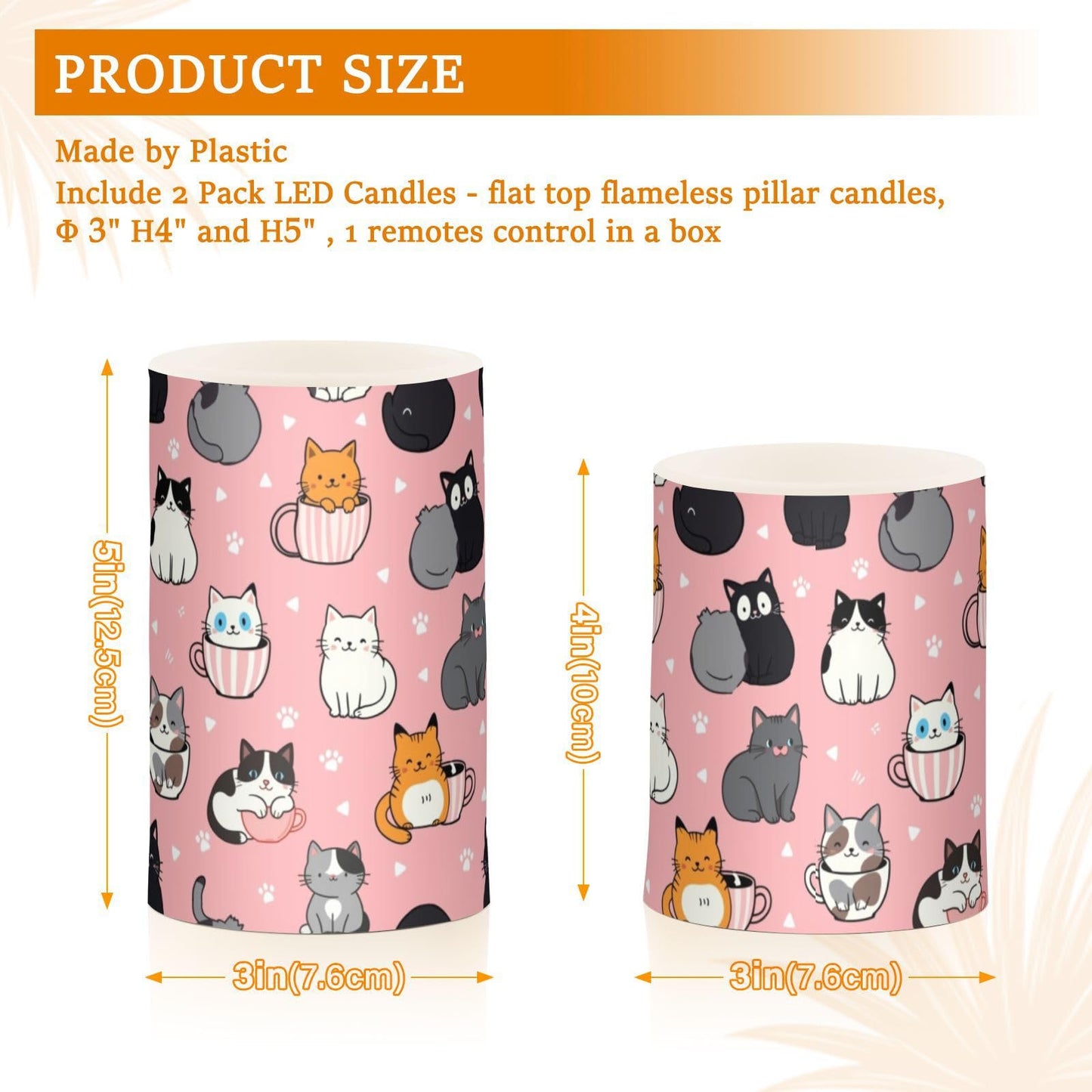 Pigsaly Flameless Candles Battery Operated Cartoon Pink Animals Cute Cat Heart Flickering Led Pillar Candles with Remote Control Colour Changing Warm Light Candles for Halloween Christmas Wedding