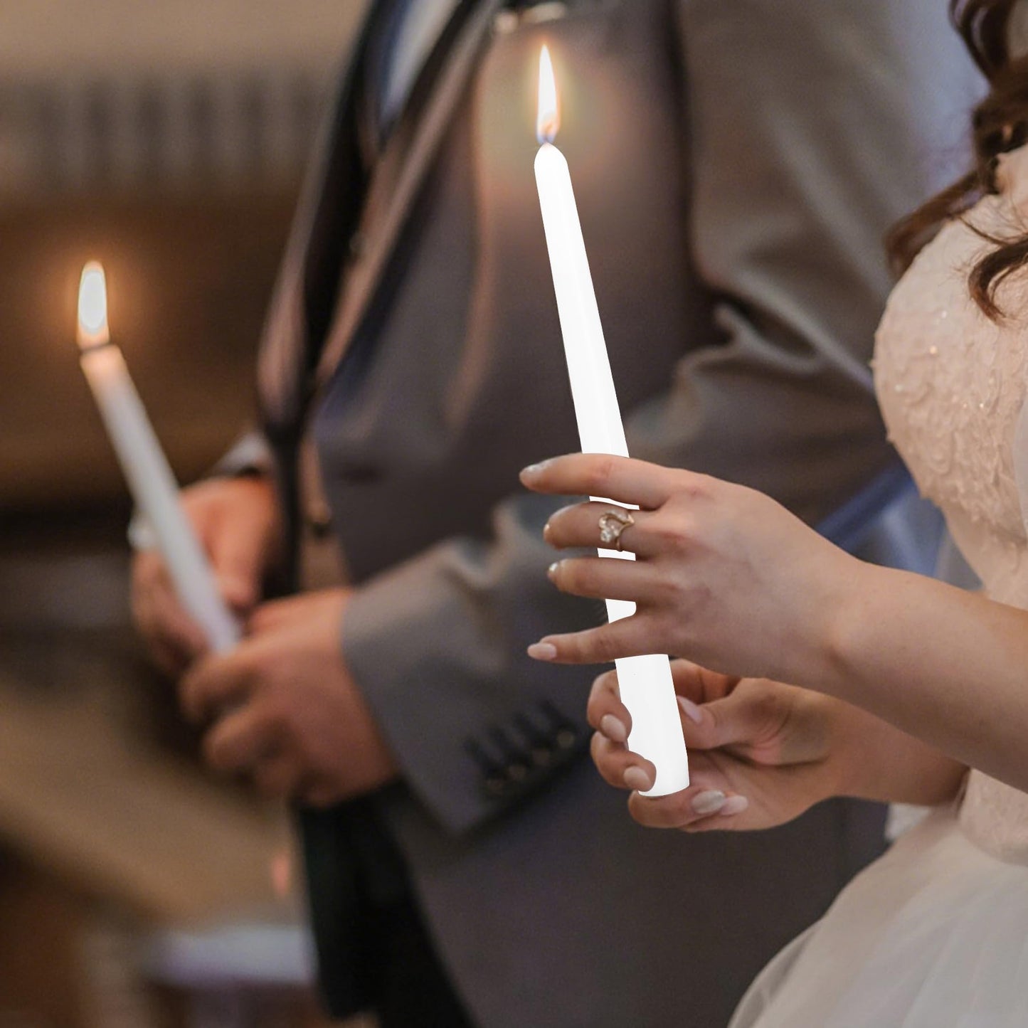 Unity Candles with Glass Holder for Wedding Ceremony - Unity Candles for Wedding, Religious Ceremony Ideas Marriage Decoration Accessories Set for Newly Couple Anniversary Church