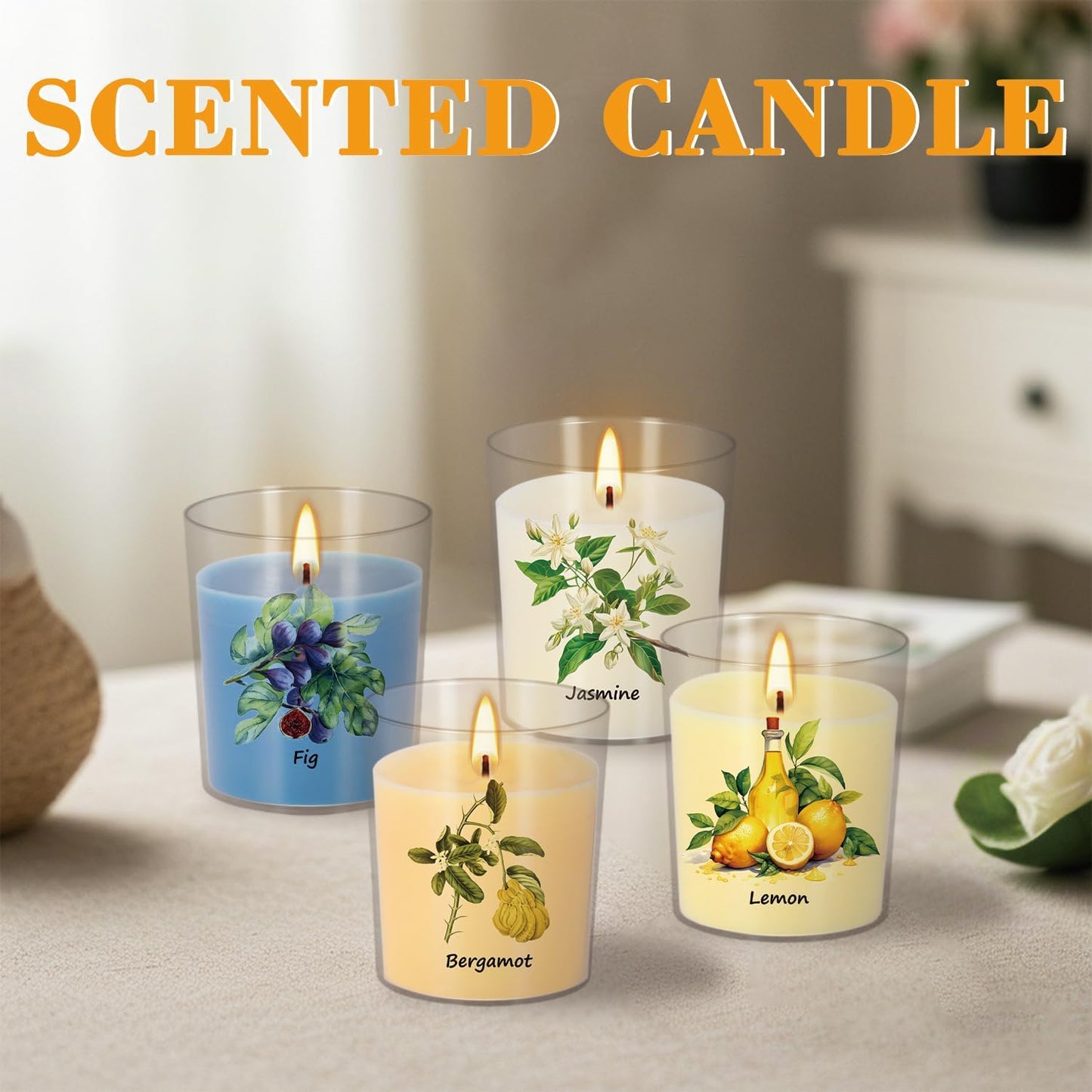 Aromatherapy Candles Set - 24 Pack Scented Candles with 12 Natural Fragrances, Votive Candles in Clear Plastic Jars for Home Decor, Stress Relief, Sleep, Ideal Gift for Women,Mother's Day, Birthday.