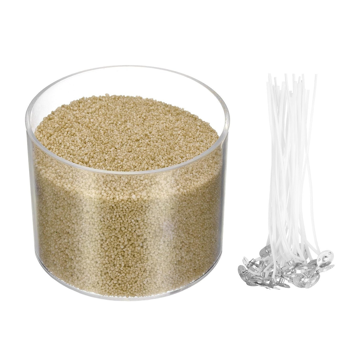MECCANIXITY Pearled Sand Candles with 30 Pcs Wicks 14Oz / 400g Candle Beads Refillable Powder Sand Wax Making Kit for Thanksgiving Christmas Wedding Party DIY Home Crafts, Khaki