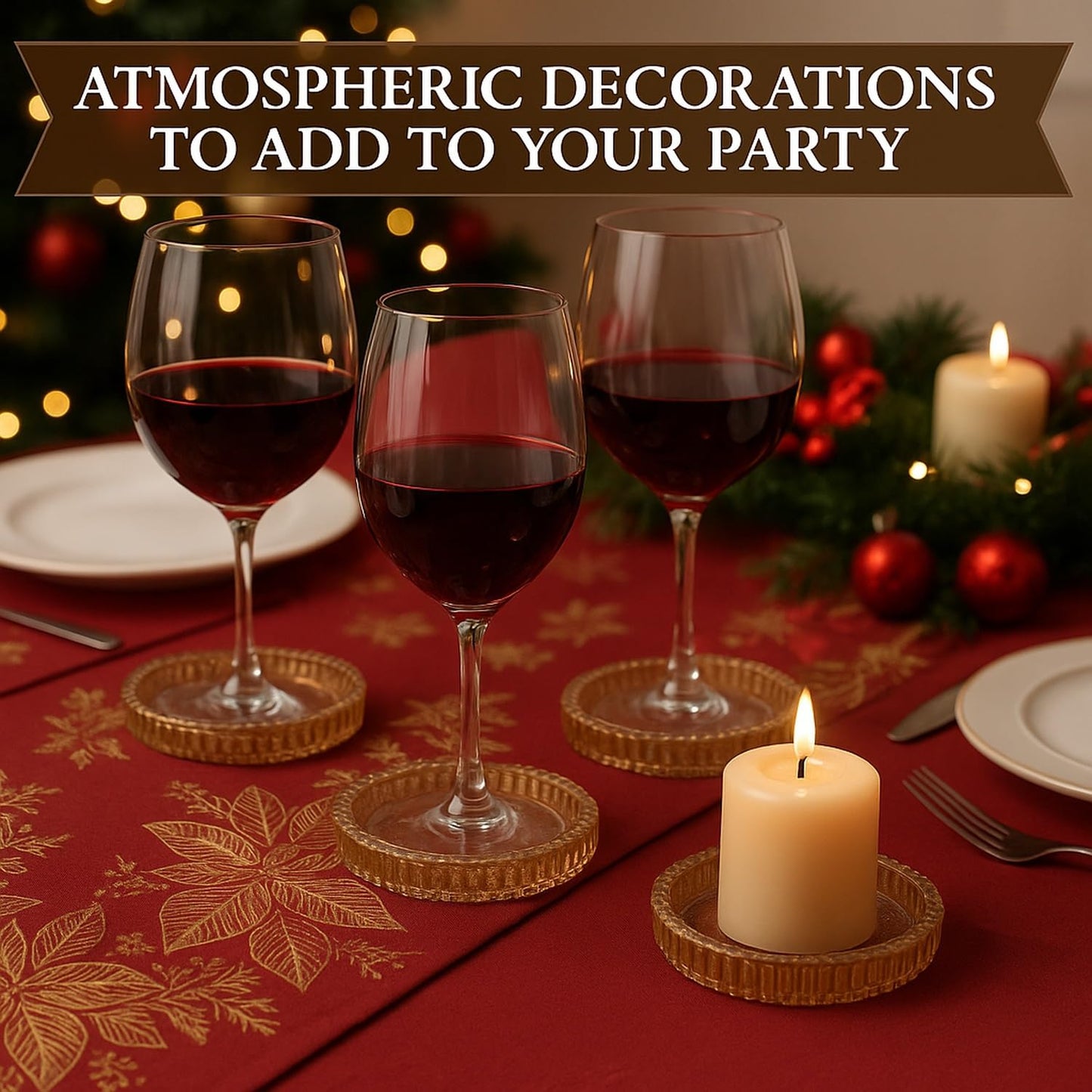 Honeydak Amber Glass Pillar Candle Holder Plates 4'' Round Glass Candle Tray Round Coasters for Table Centerpiece Wedding Party Home Bridal Shower Thanksgiving Christmas Decor(6 Pcs)