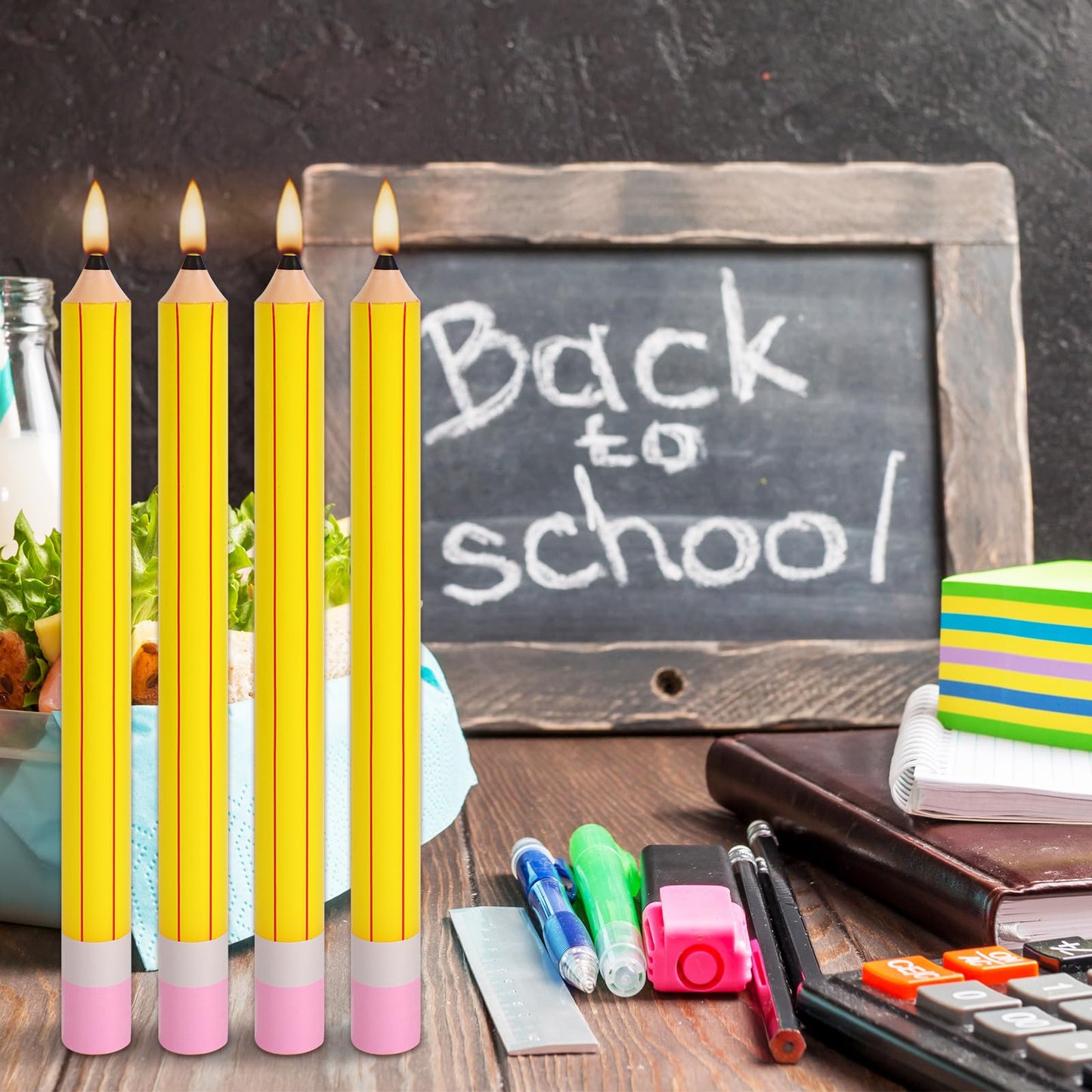 JarThenaAMCS 8Pcs Pencil Taper Candles 10 Inch Cute Pencil Unscented Candle Sticks for Back to School Classroom Home Party Table Decor
