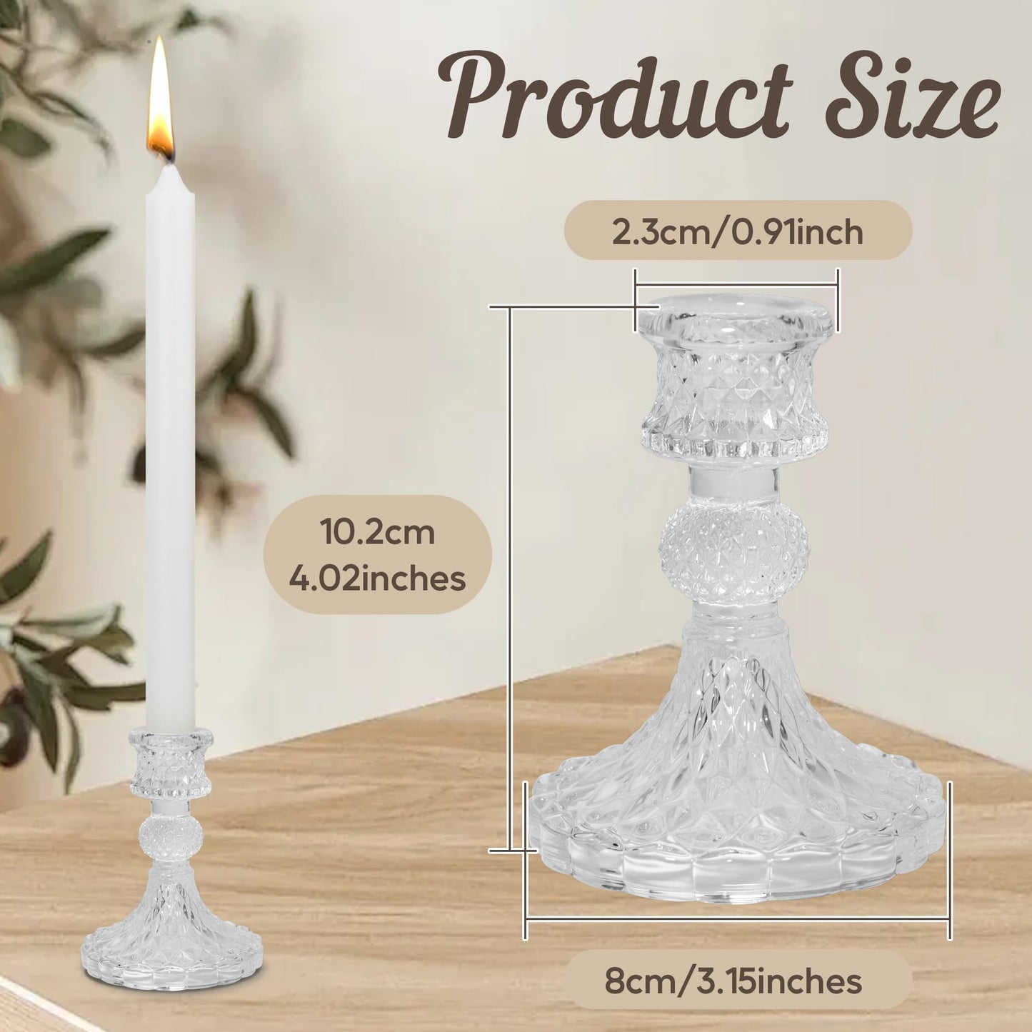 Glass Candlestick Holder Taper and Pillar Candle Holder Desktop Decoration for Wedding Dinning Party-3 Packs