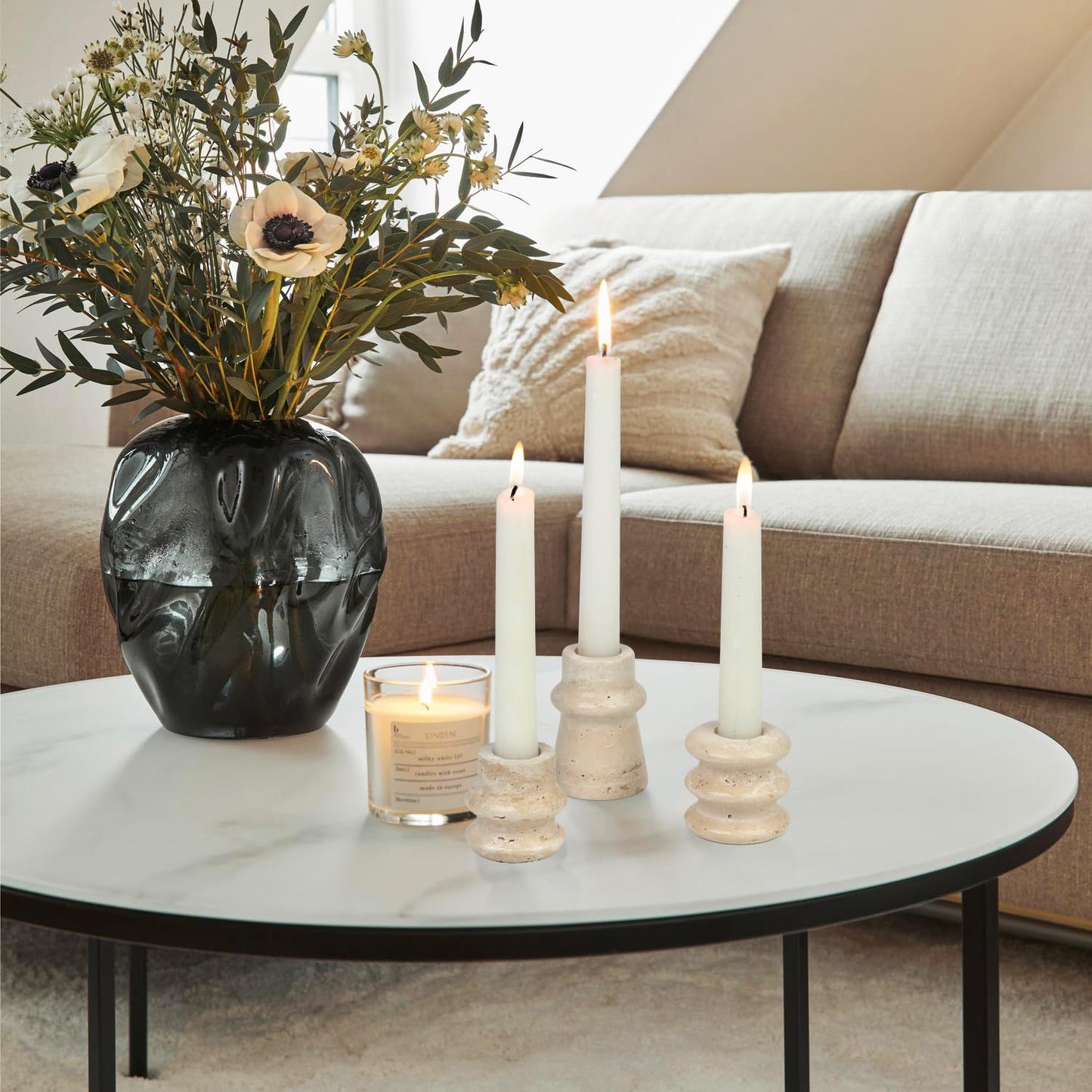 Vixdonos Natural Stone Candle Holder Set of 3 Taper Candle Candlestick Mantle Candle Stand for Home Decor,Wedding,Party and Table Centerpieces(White)
