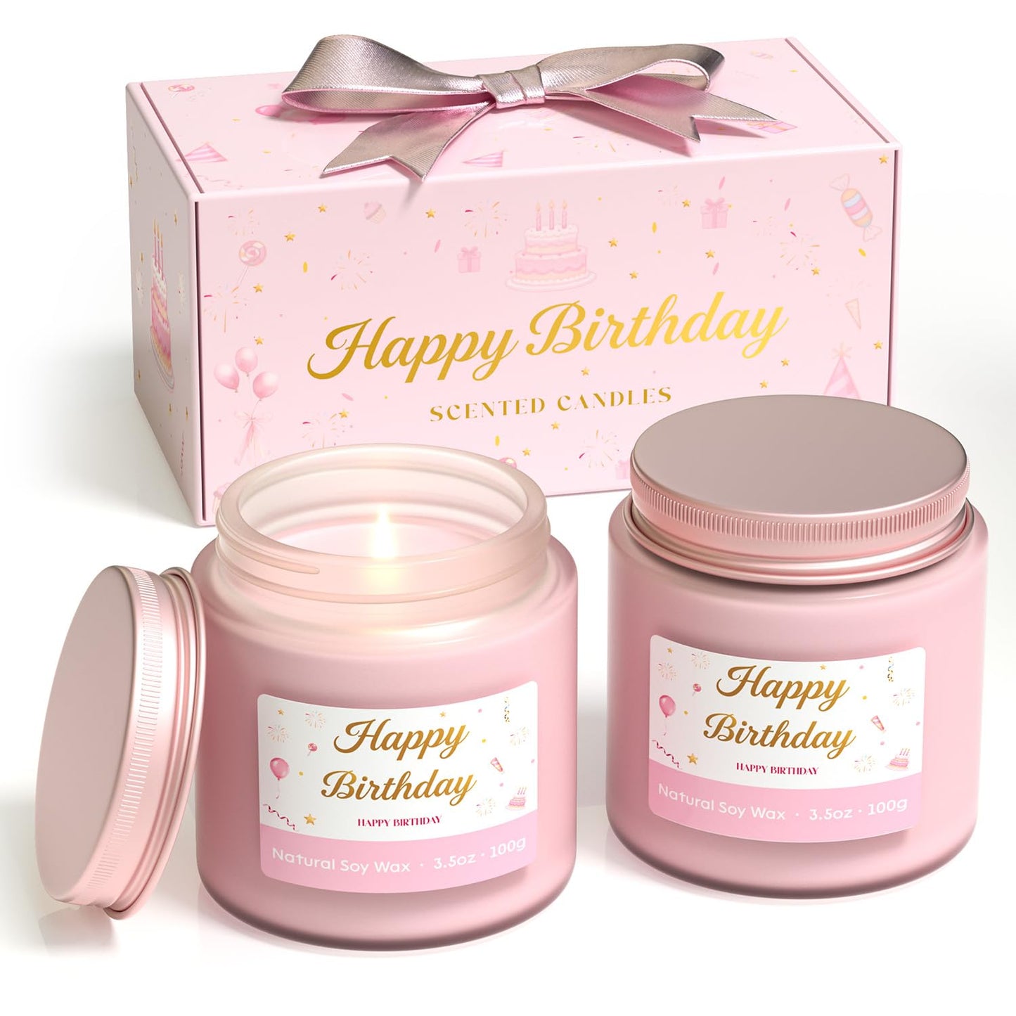 NORVENCE Birthday Candles, Scented Candles Gift Set, Stress Relief Candles for Home, Premium Soy Candle Set, Birthday Gifts for Women and Men (Birthday Pink, 7 oz)
