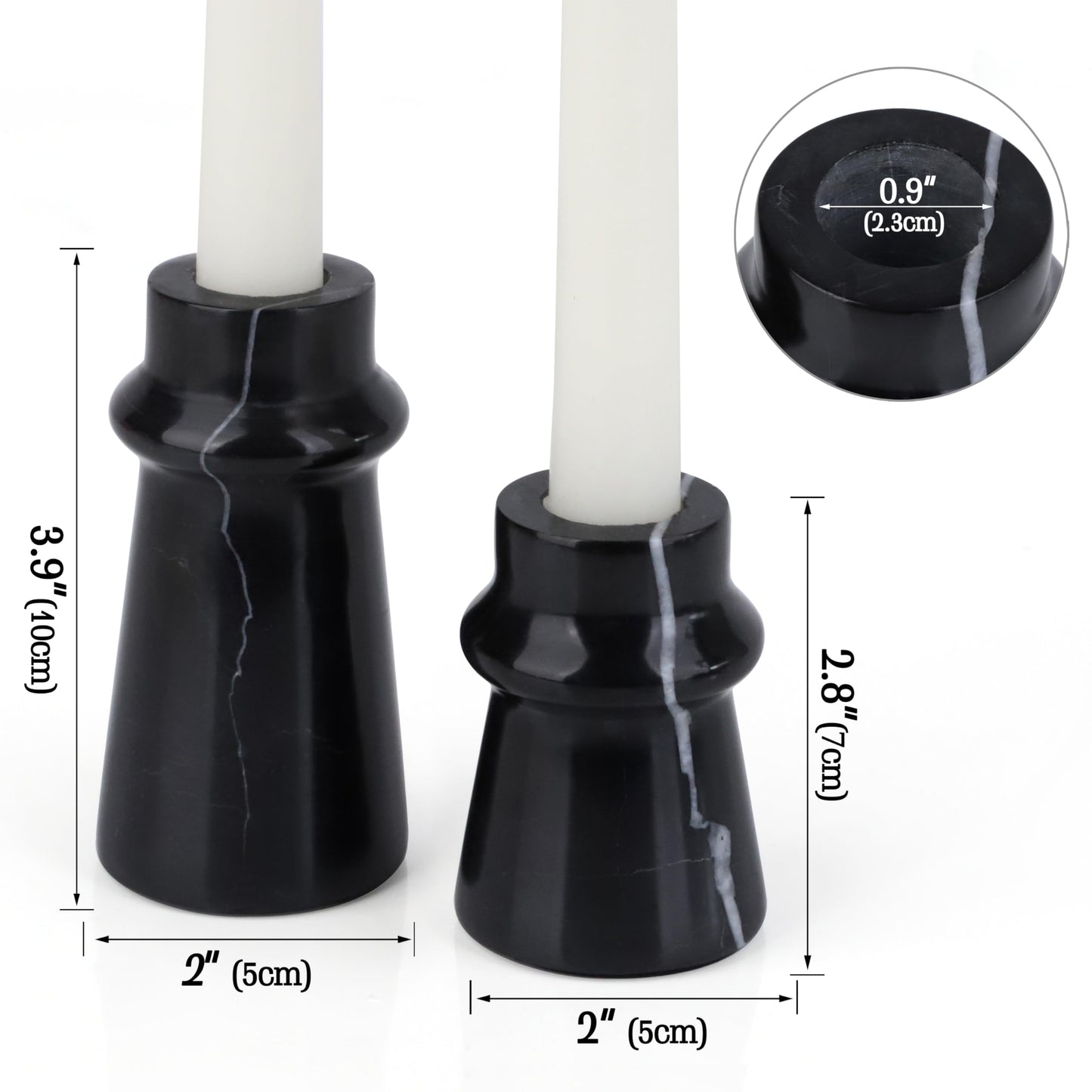 Vixdonos Marble Candle Holder Set of 2 Taper Candle Candlestick Mantle Candle Stand for Home Decor,Wedding,Party and Table Centerpieces(Black)