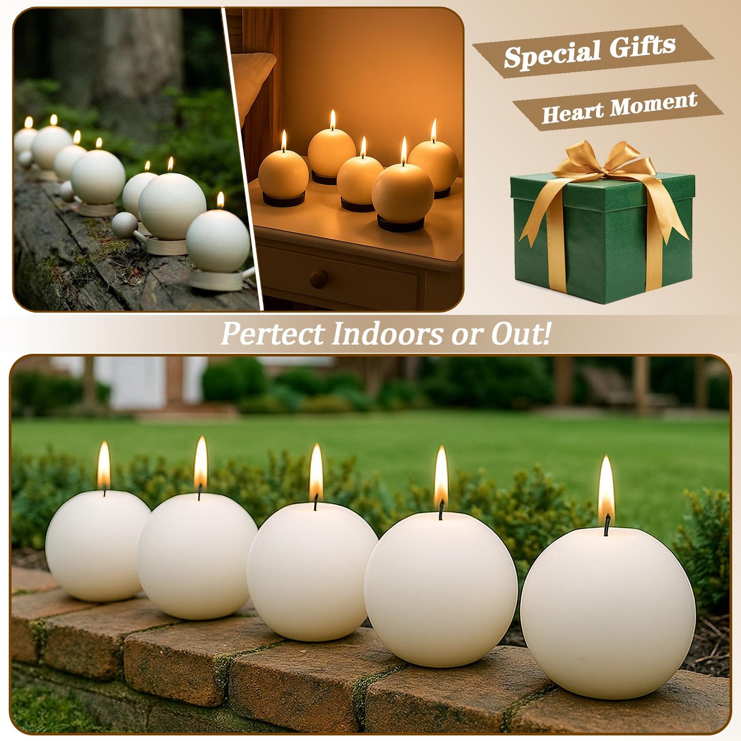Trxvxo 18 PCS Ivory Round Candles,3 in Ball Candles Bulk Set,Dripless Unscented Smokeless，Whether You're Hosting a Wedding or Other Party, or Decorating Your Home,It's a Great Choice.