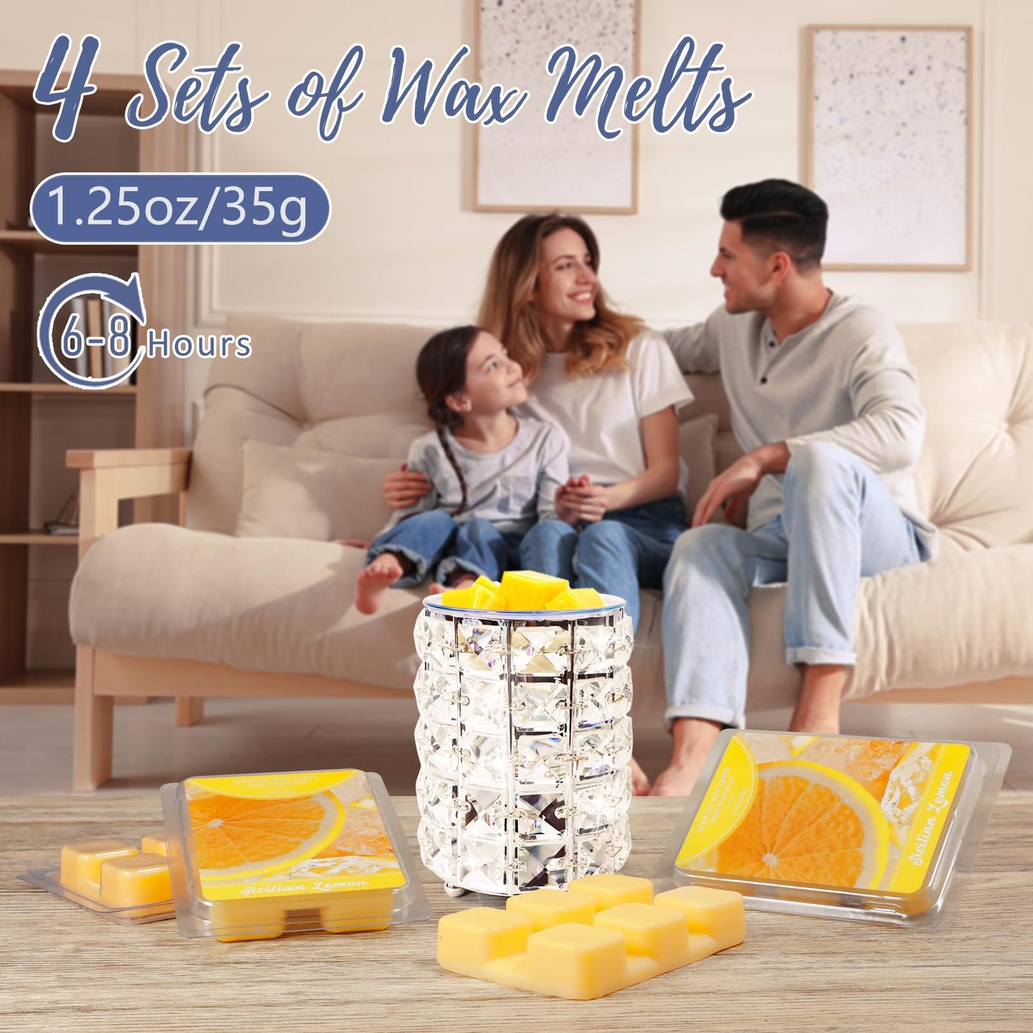 SCENTORINI Wax Melts, Sicilian Lemon Scent, Summer Scented Wax Cubes, Natural Soy Wax Melts for Candle Making, Wax Warmer, Home Decoration, 4-Pack