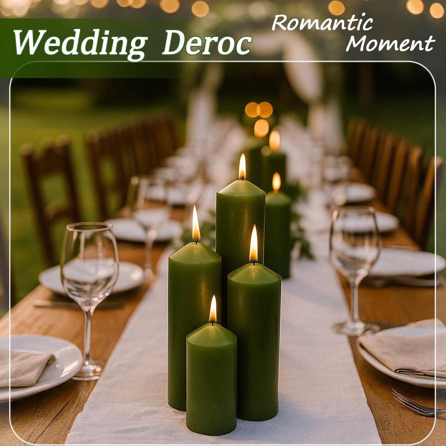 Veiuwa 36 Pcs Green Pillar Candles Bulk Set，Hurricane Candles，3 Different Lengths (12 Each)，Dripless Unscented Smokeless，Gives You a Better Atmosphere When Organizing Wedding or Event Party.