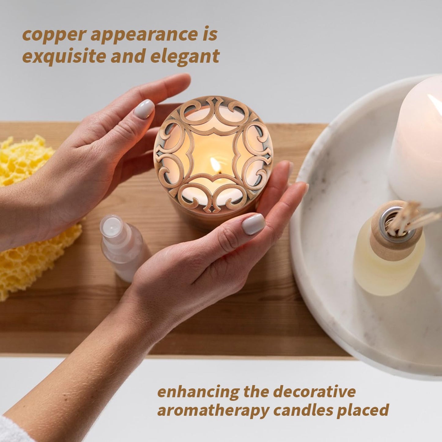Tsnamay Zinc Alloy Lid Jar Candle Topper, Copper Space Jar Lid Candle Toppers to Burn Evenly Home Decor Accessories Candles Shades Sleeves Cover Top Lid