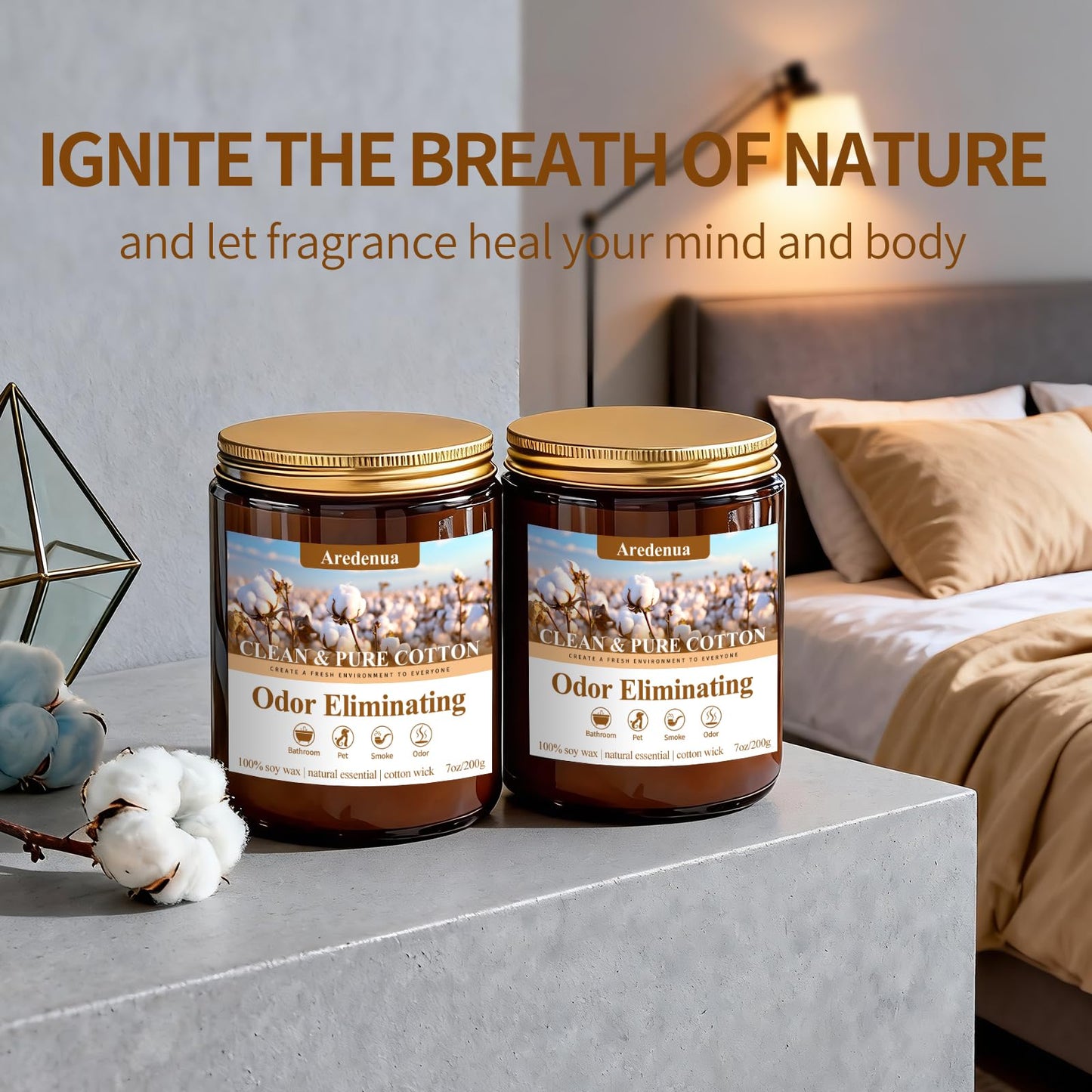 Clean & Pure Cotton Odor Eliminating Candles | Eliminates 95% of Pet, Smoke & Bathroom Odors – 7 oz Hand Poured Non-Toxic Soy Candle - Fresh Air Scented Candle Gentle for Pet - Gifts for Families