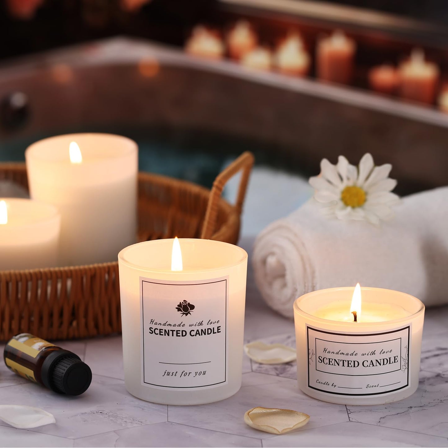 sunnyfuture 16 Pack Matte White Candle Jars, 8pcs 7oz + 8pcs 4oz Candle Jars for Making Candles with Wooden Lids and Labels for DIY, Gifts, Home