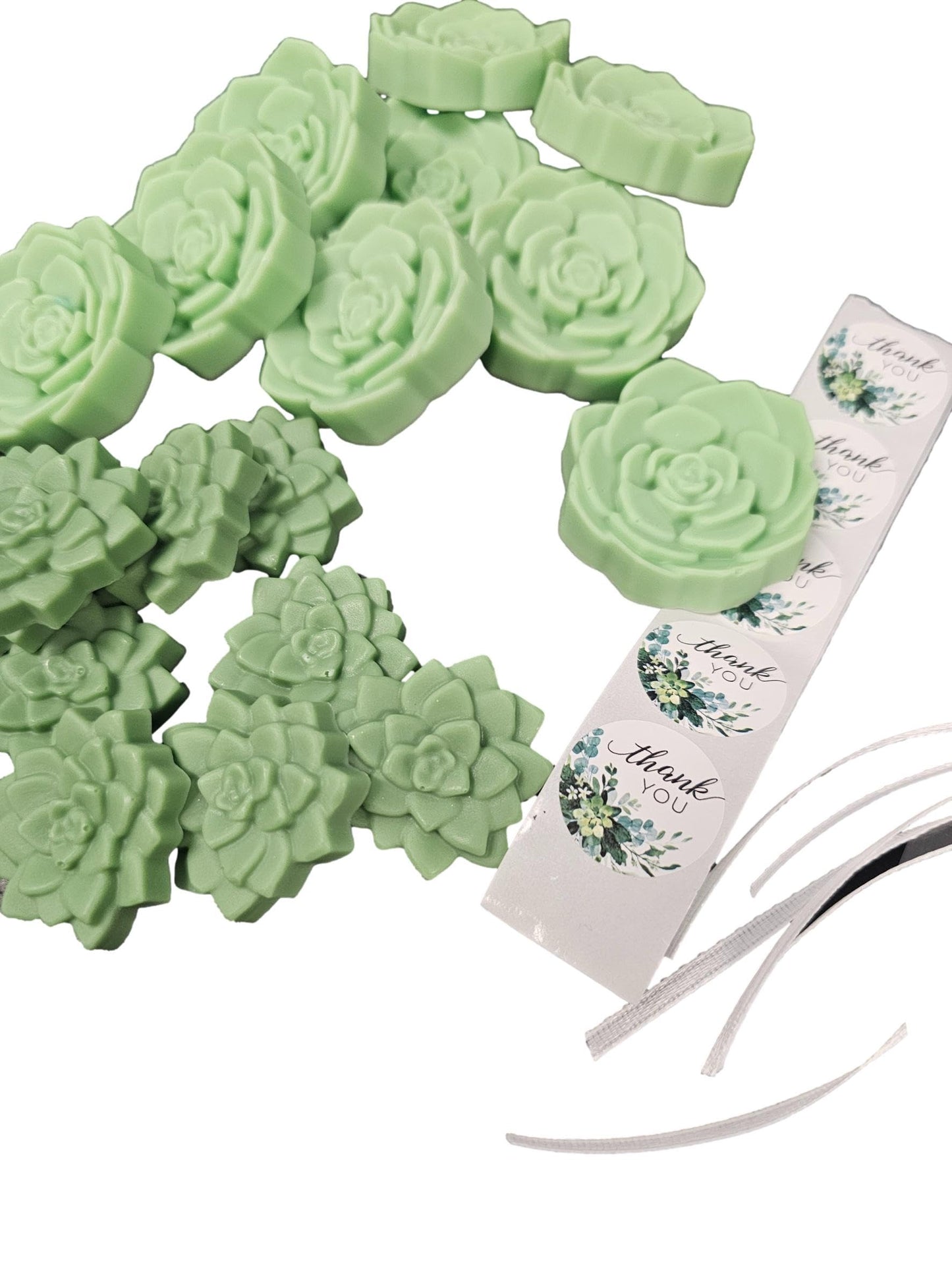 DIY Succulent Shaped Soap Favor Kit – 20 Green Cactus Blossom Scented Soaps with 10 Thank You Stickers, 10 Clear Cello Bags, and White Ribbons – Perfect for Baby Showers, Bridal Showers, Wedding