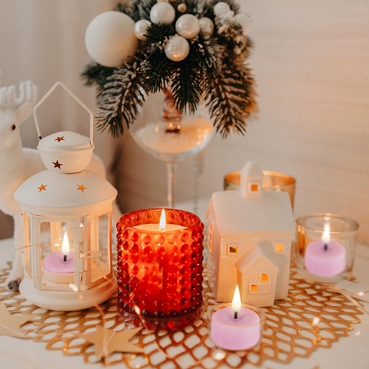 Eywamage Pink Flameless Wax Tealights with Remote Batteries, Flickering LED Tea Votive Candles Spring Easter Home Decor Set of 10