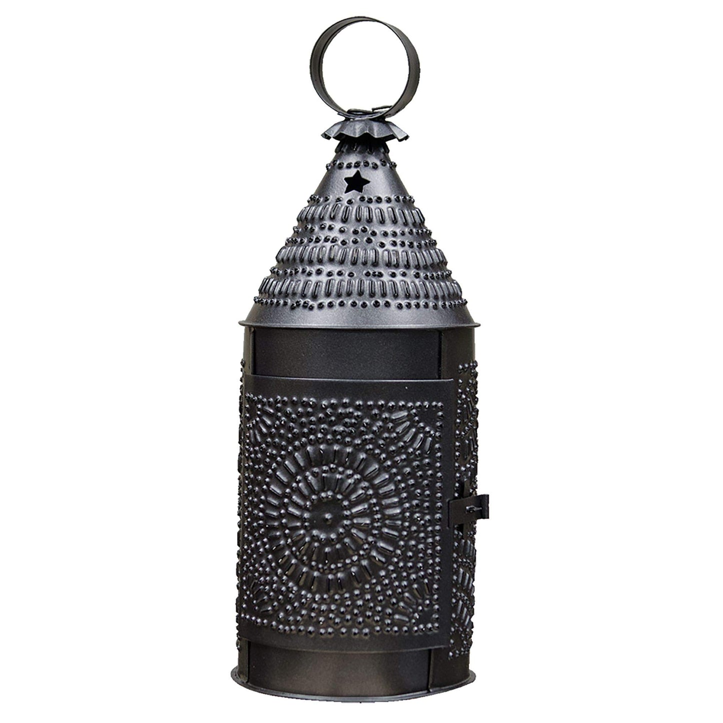CWI Gifts 13.5" x 5" Smokey Black Tin Baker's Lantern with Ornate Punched Design