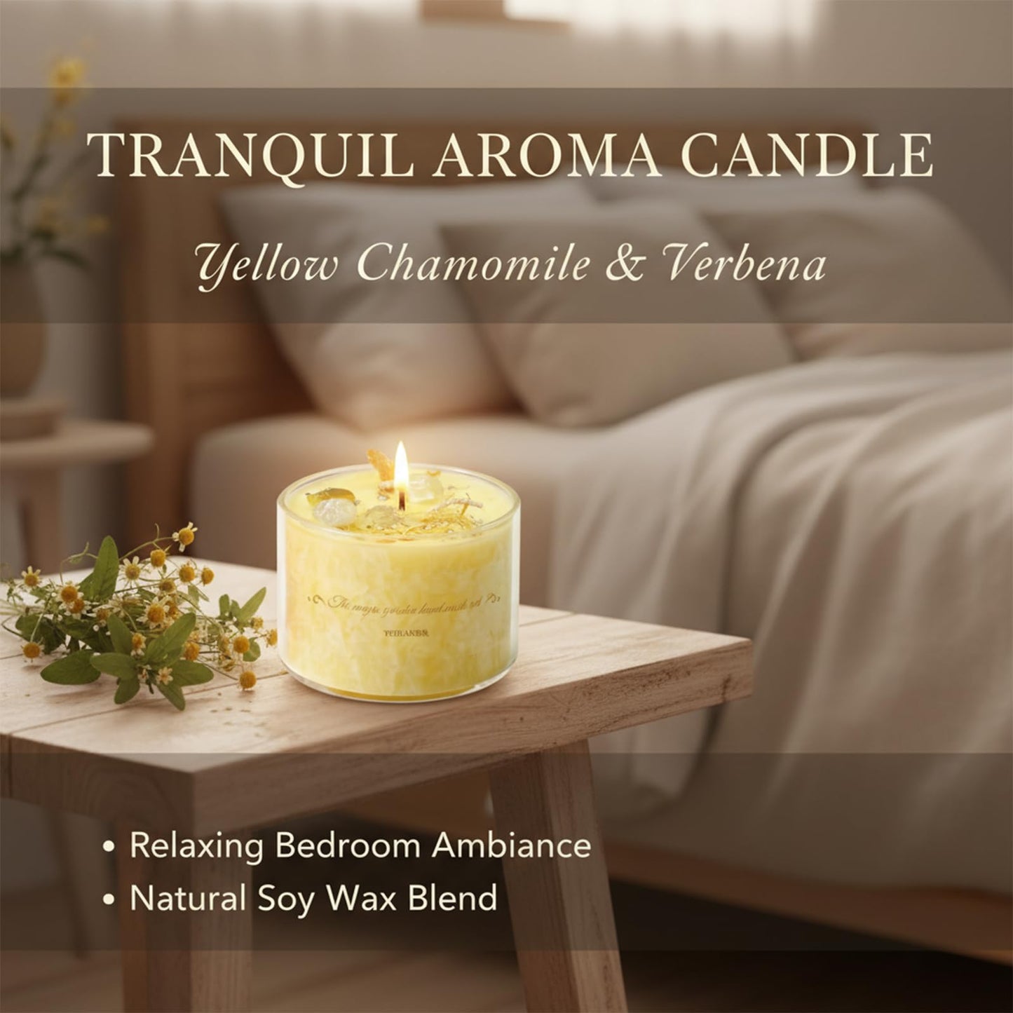 Coytlykne 4oz Crystal Candle with Dried Flower, 2.76x1.97 Inches Herbal Scent Jar Candles, Home Decoration & Heartfelt Present for Women Men (Yellow)